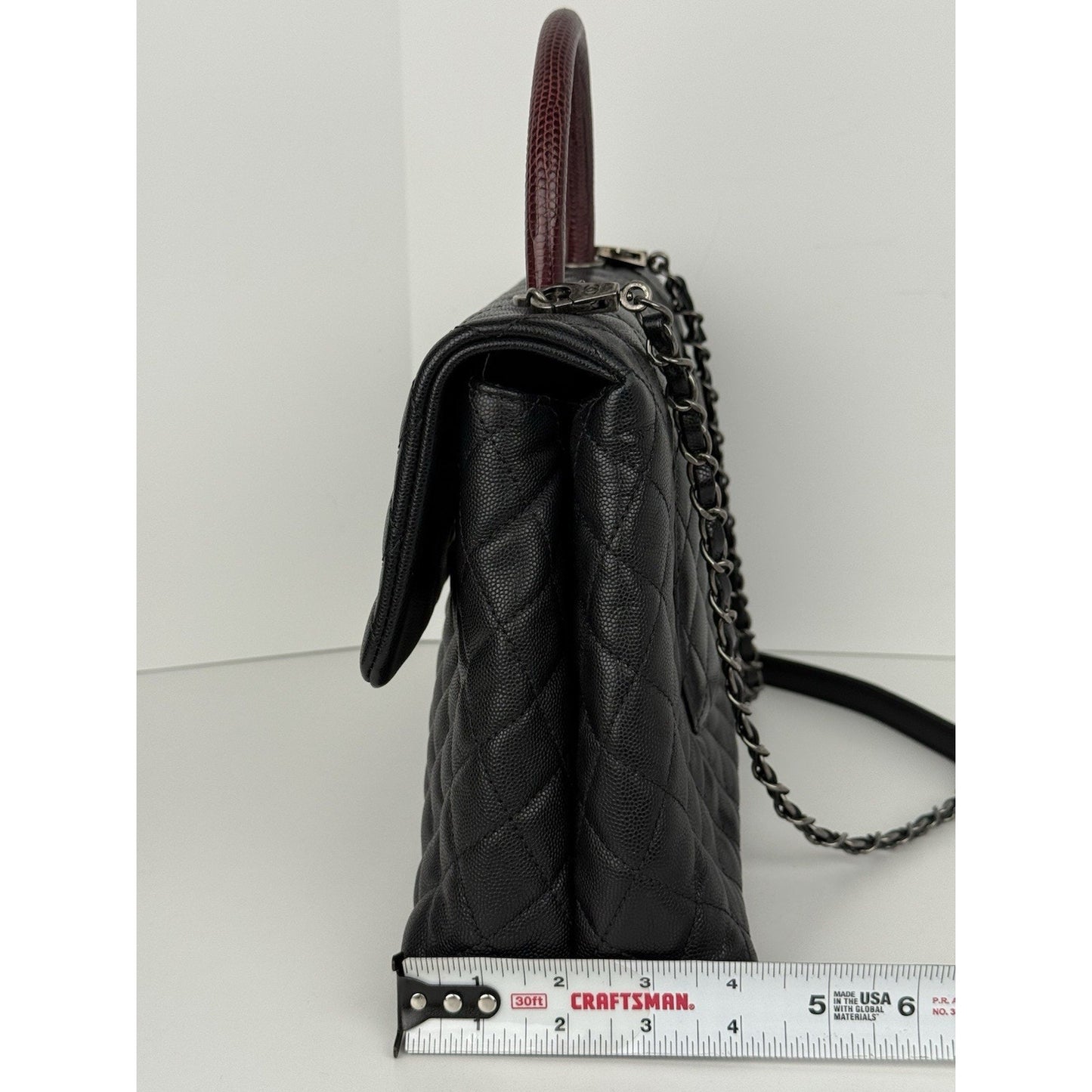 Chanel Caviar Lizard Quilted Larg Coco Handle Flap Black Top Handle Shoulder Bag