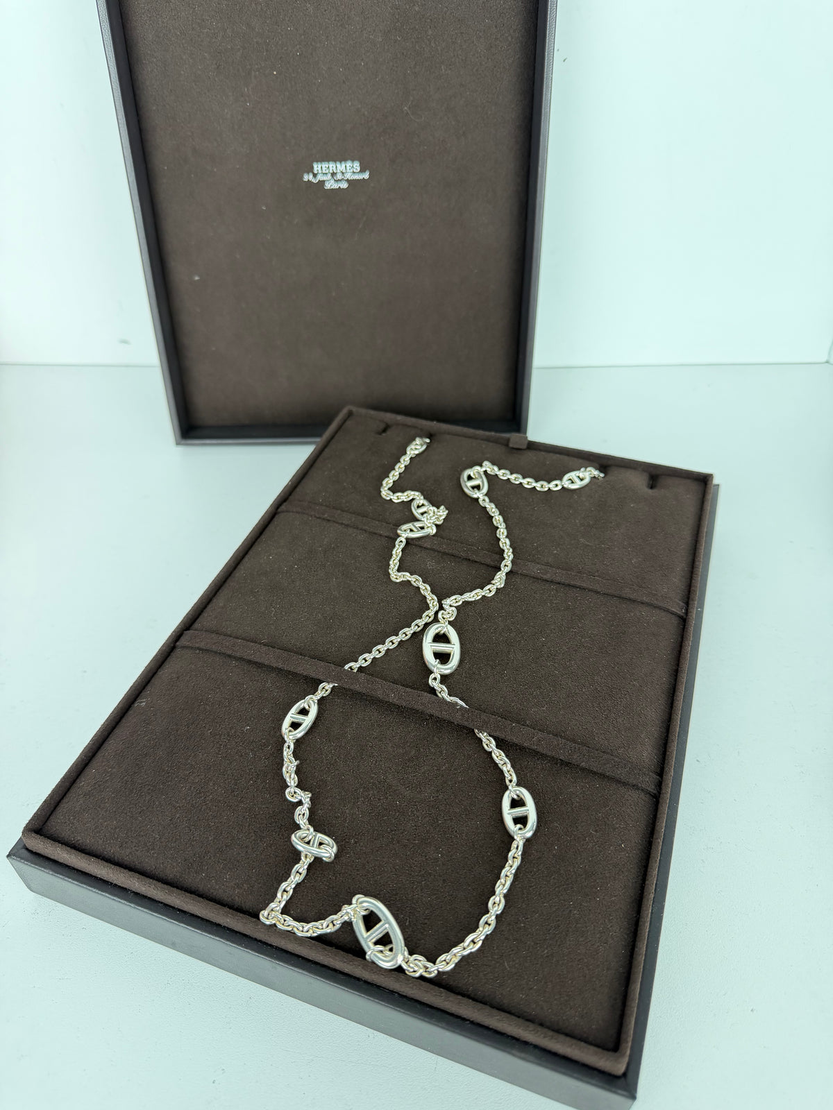 Hermes Farandole Long Necklace in Sterling Silver Chaine D'Ancre