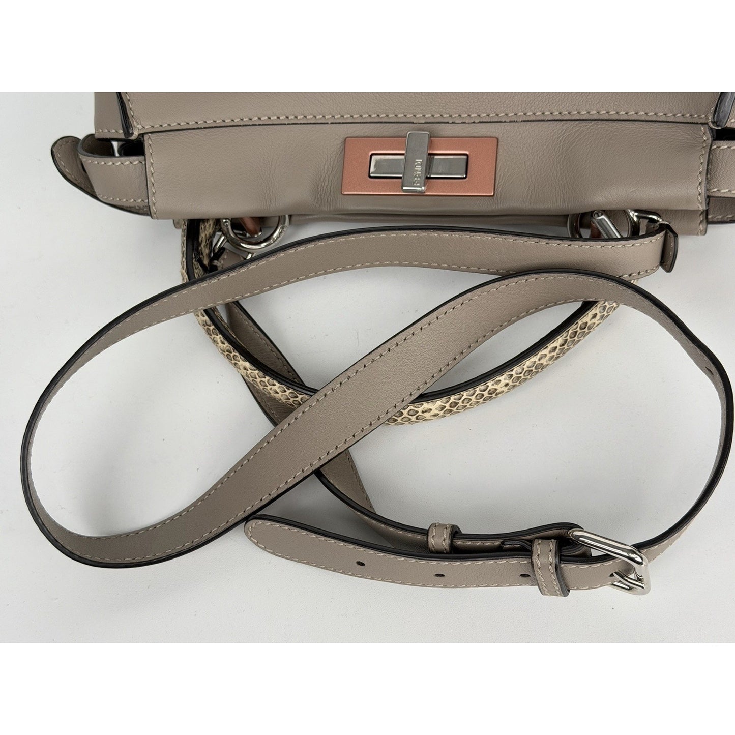 Fendi Peekaboo Python-Trimmed Medium in Taupe Leather for Women B6