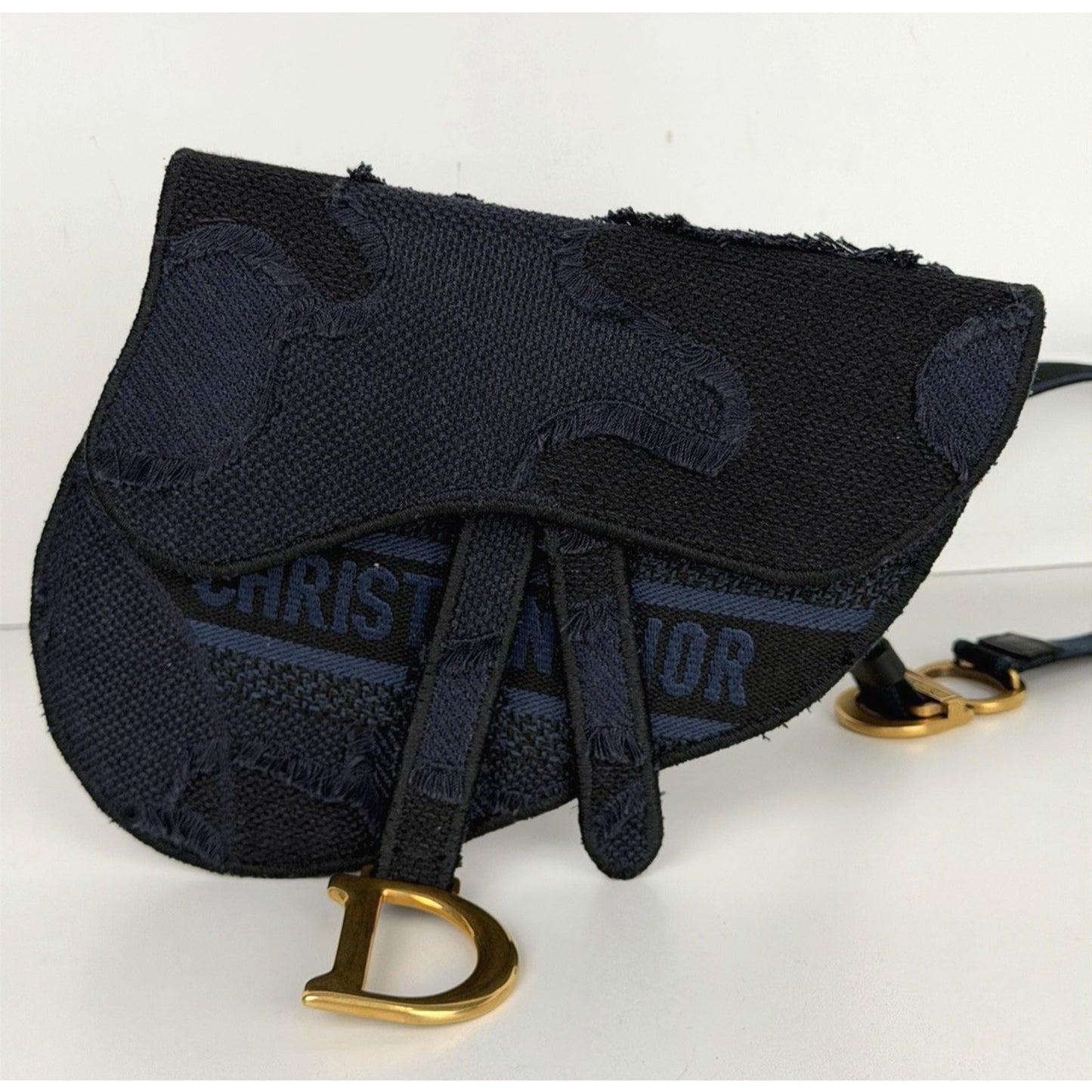 Christian Dior Saddle Belt Bag Mini Canvas Embroidered Camouflage in Blue S07