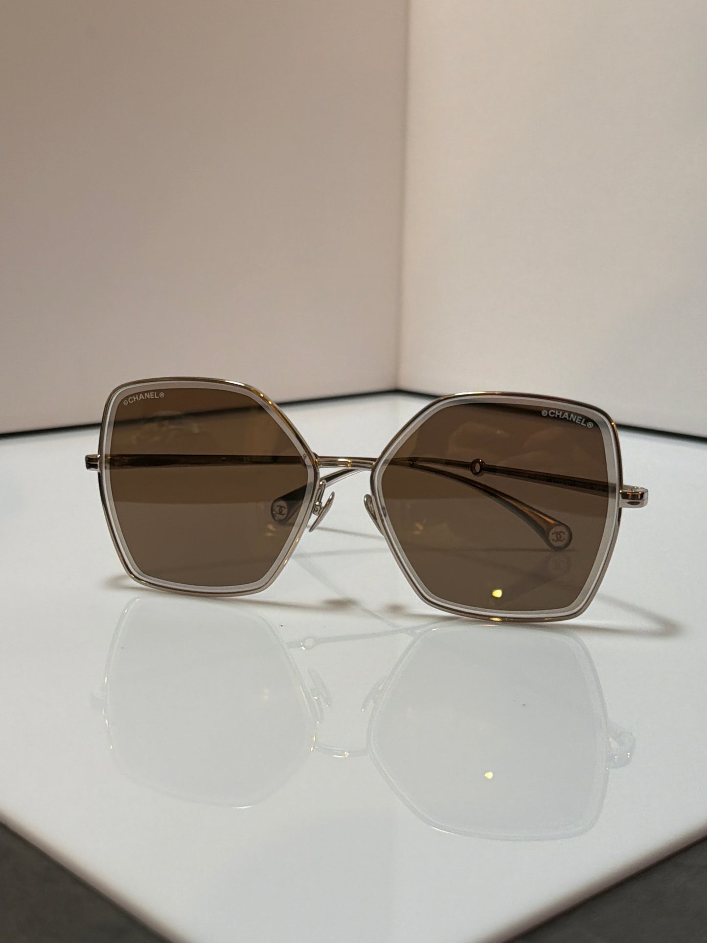 Chanel Silver Tone/Brown 4262 Butterfly Pearl Sunglasses