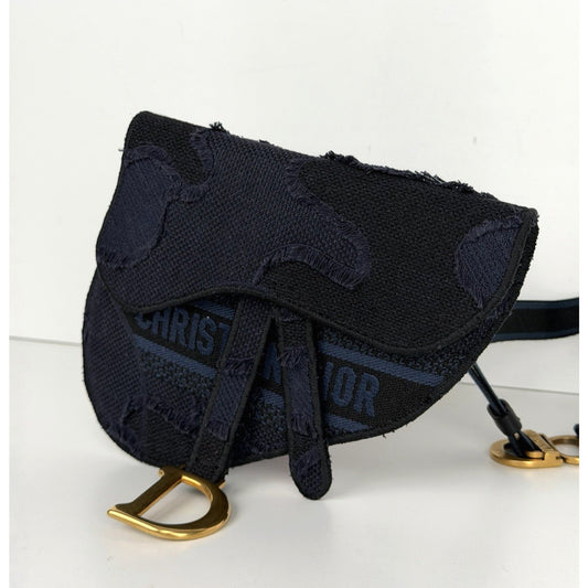 Christian Dior Saddle Belt Bag Mini Canvas Embroidered Camouflage in Blue S07
