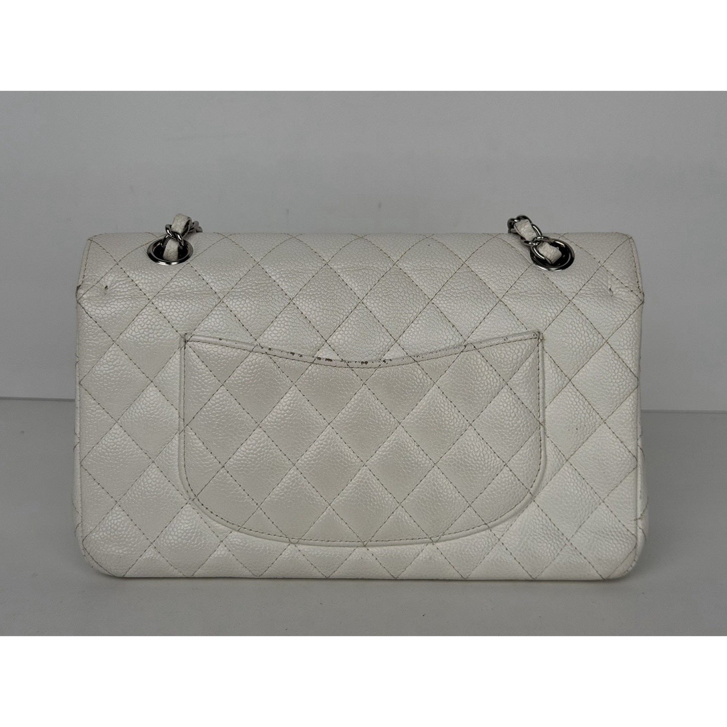 Chanel Classic Medium Double Flap Shoulder Bag in White Caviar Leather 2005-2006 B1
