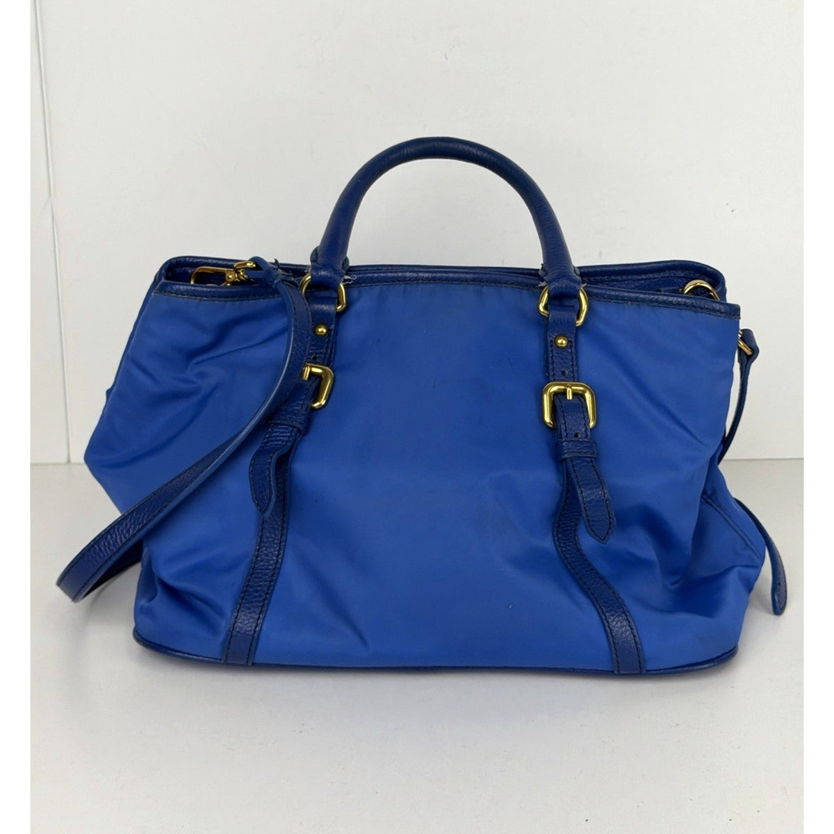 Prada Tessuto Convertible Small Tote Shoulder Bag in Blue Nylon&Saffiano S10