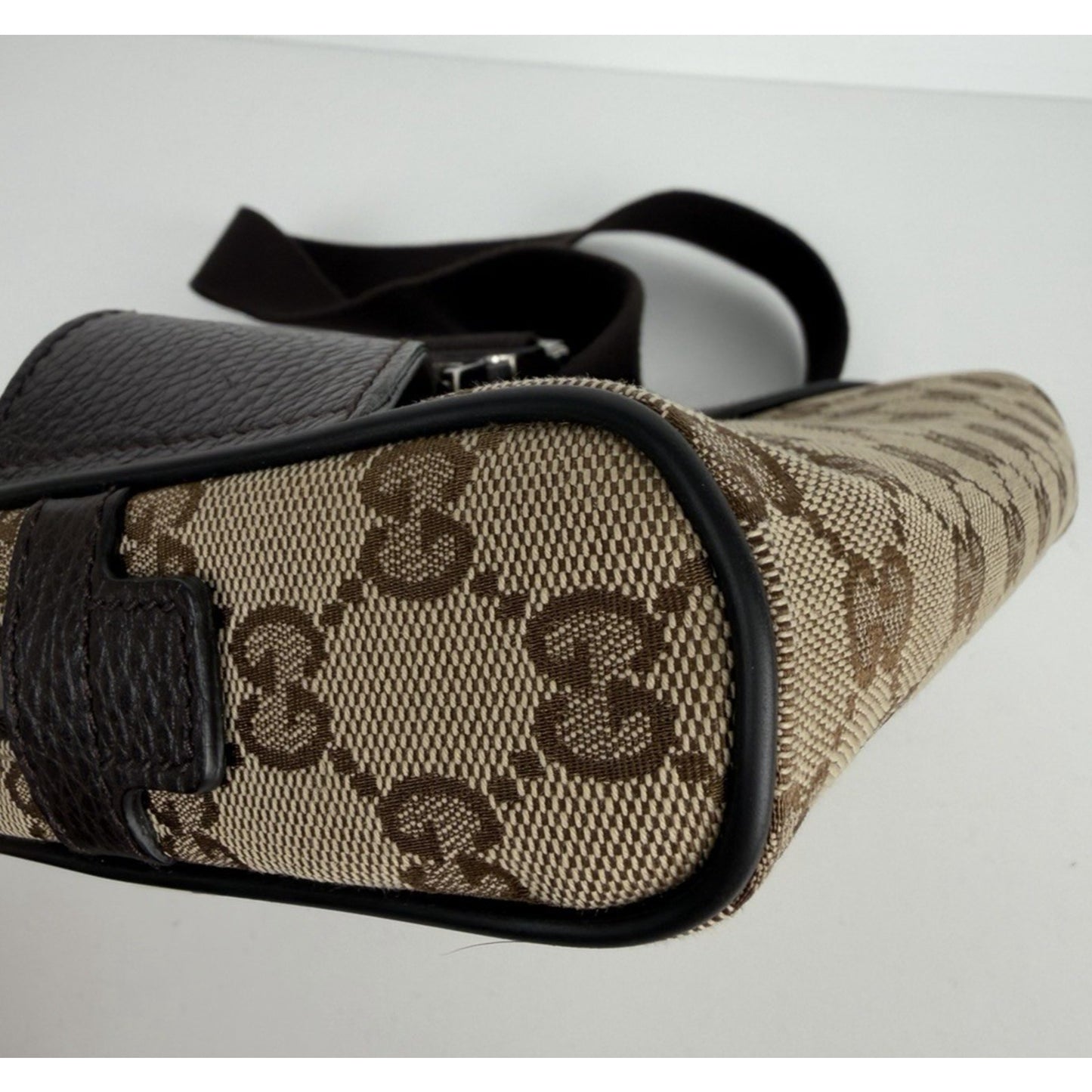 Gucci GG Monogram Belt Bag in Brown & Beige Canvas & Leather Trim S06