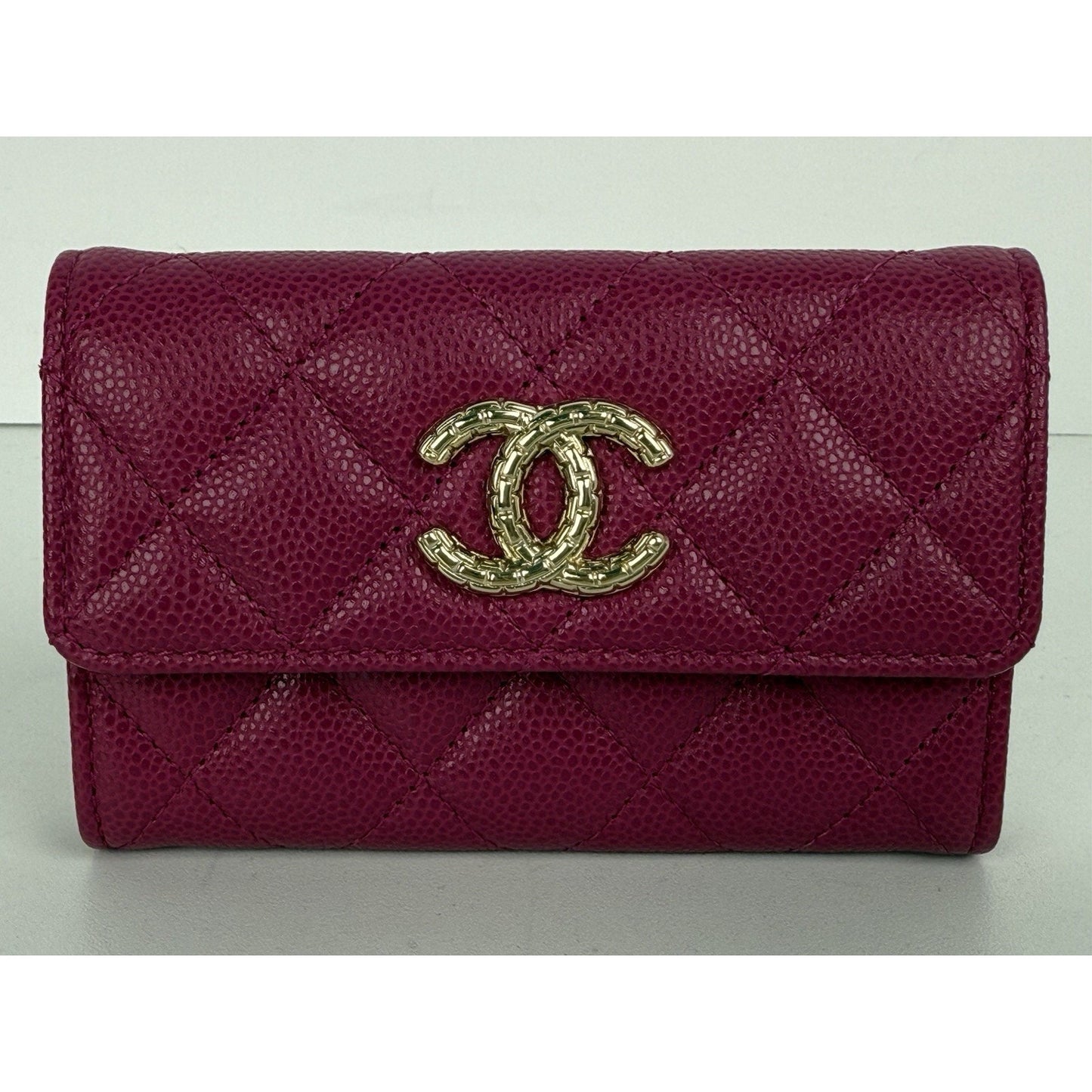 Chanel Interlocking CC Logo Bifold Pink Caviar Leather Women's Wallet