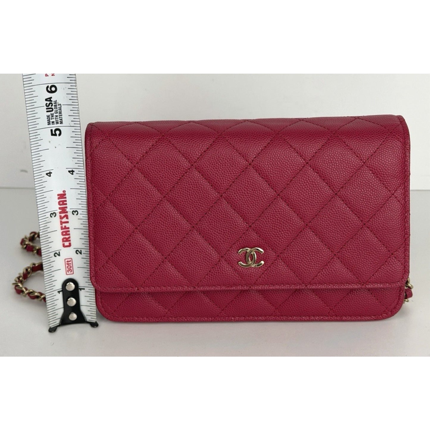 Chanel Classic Flap Wallet on Chain in Dark Pink Quilted Caviar Leather NFC U3