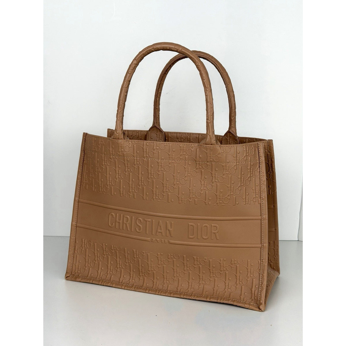 Christian Dior Oblique Medium Book Tote Bag in Beige Embossed Leather 2020 E2