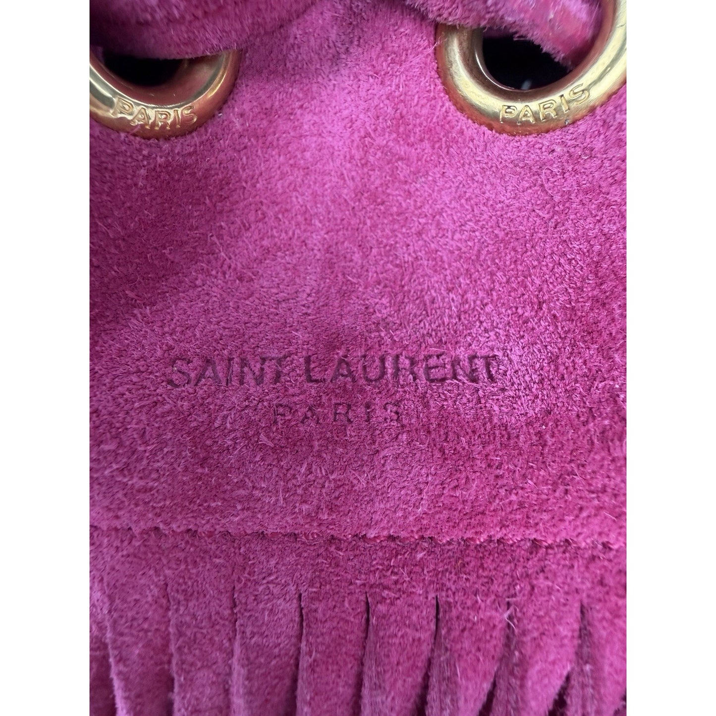 Saint Laurent Emmanuelle Fringe Bucket Bag in Pink Suede F2