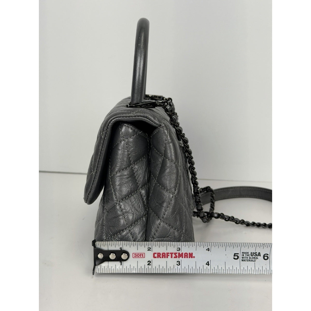 Chanel Coco Handle Flap Bag Small in Charcoal Gray Aged Calfskin Leather 2019 C4