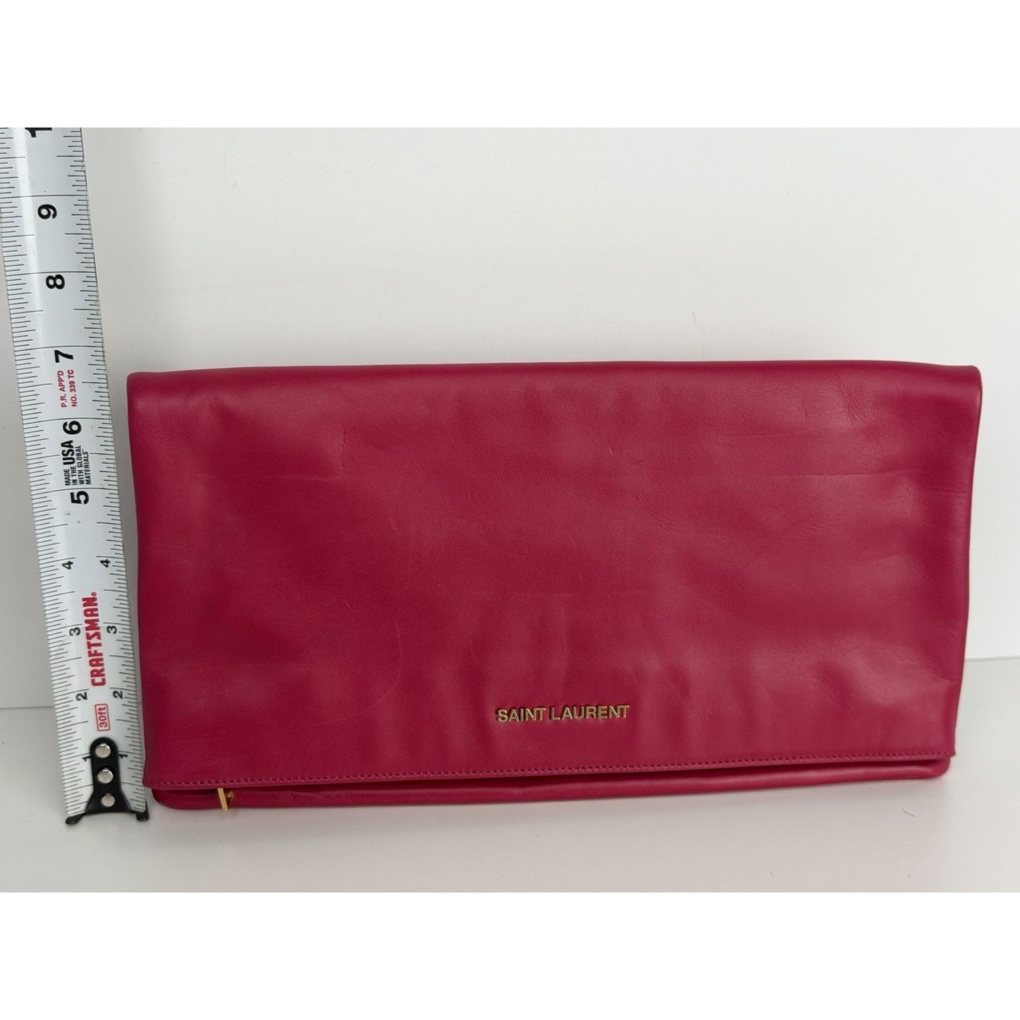 Saint Laurent Pouch Folding Flap Clutch Bag in Fuchsia Leather S13