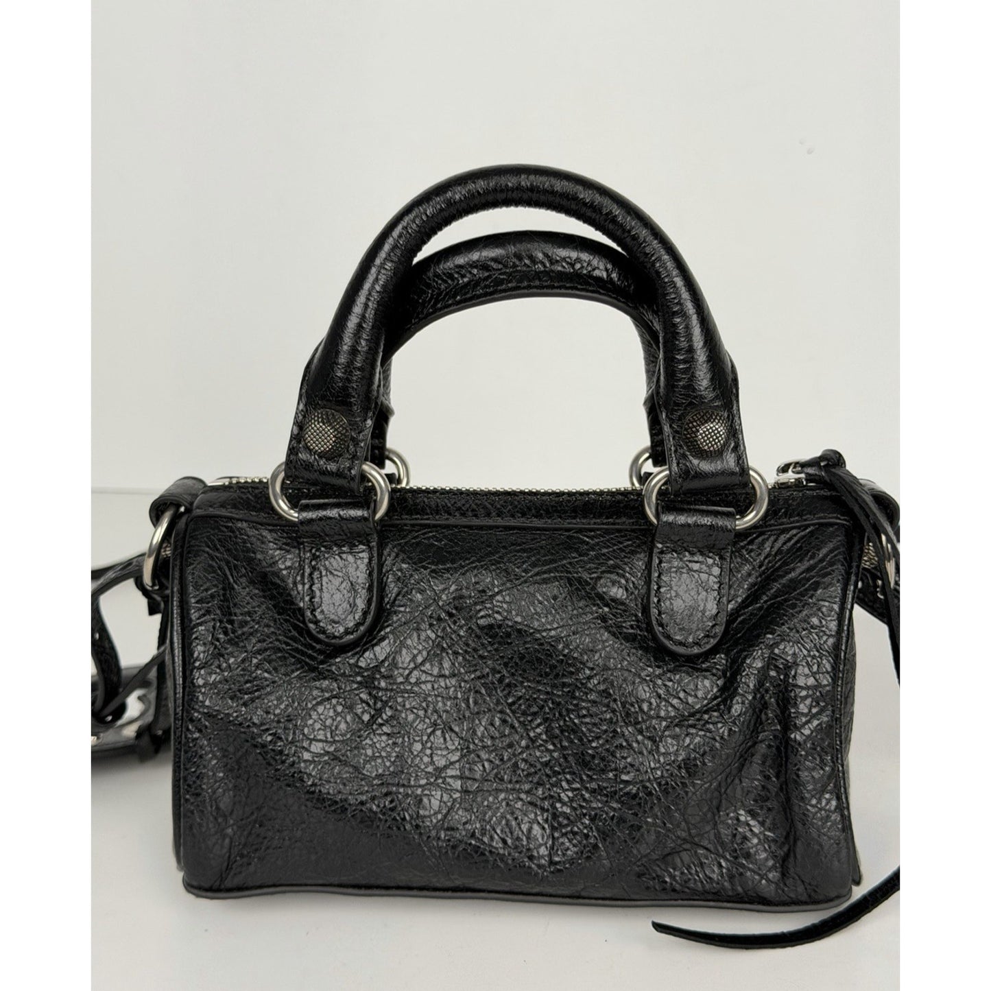 Balenciaga Neo Cagole Nano Duffle Bag in Black Leather Crinkled Finish D5