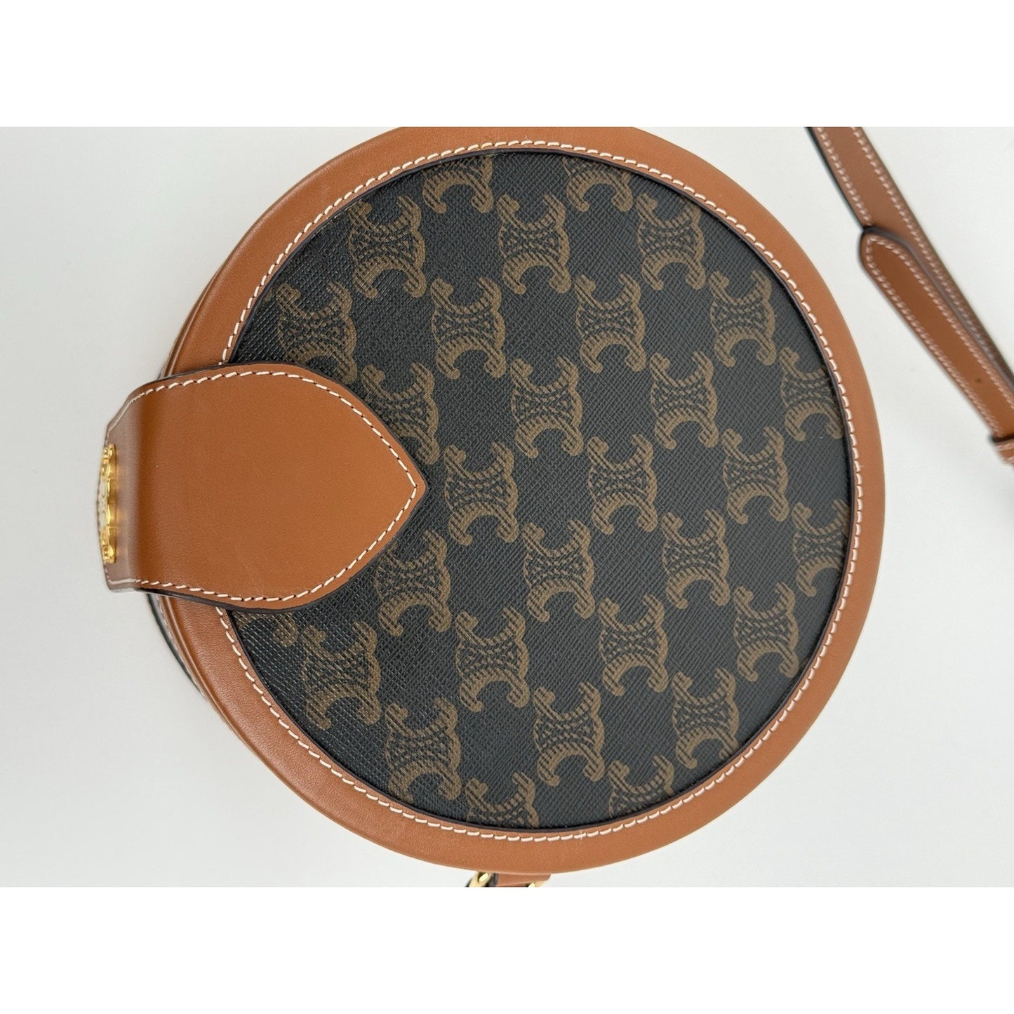 Celine Triomphe Tambour Brown Leather Shoulder Bag