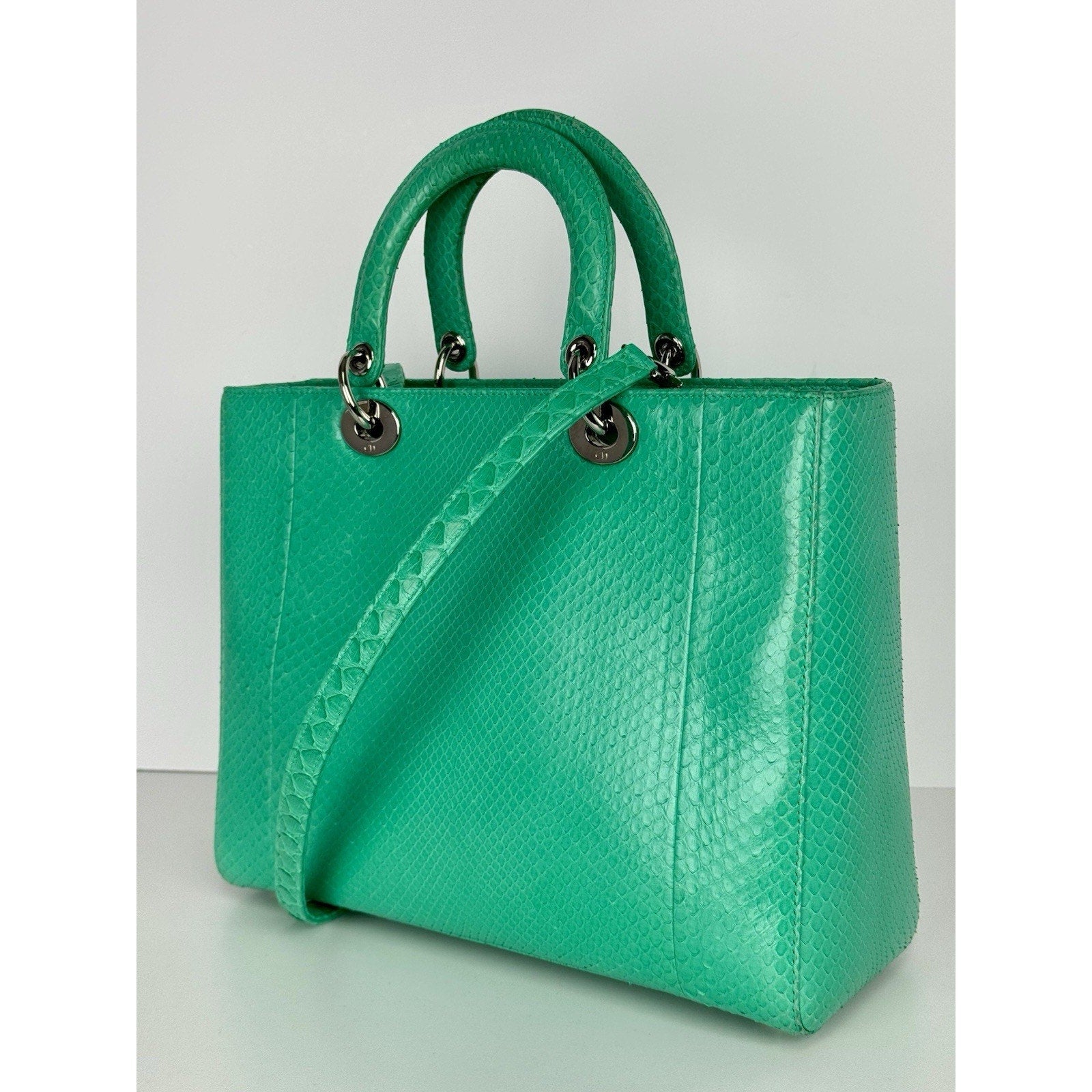 Christian Dior Lady Dior Top Handle Bag in Green Python Leather D-5 ...