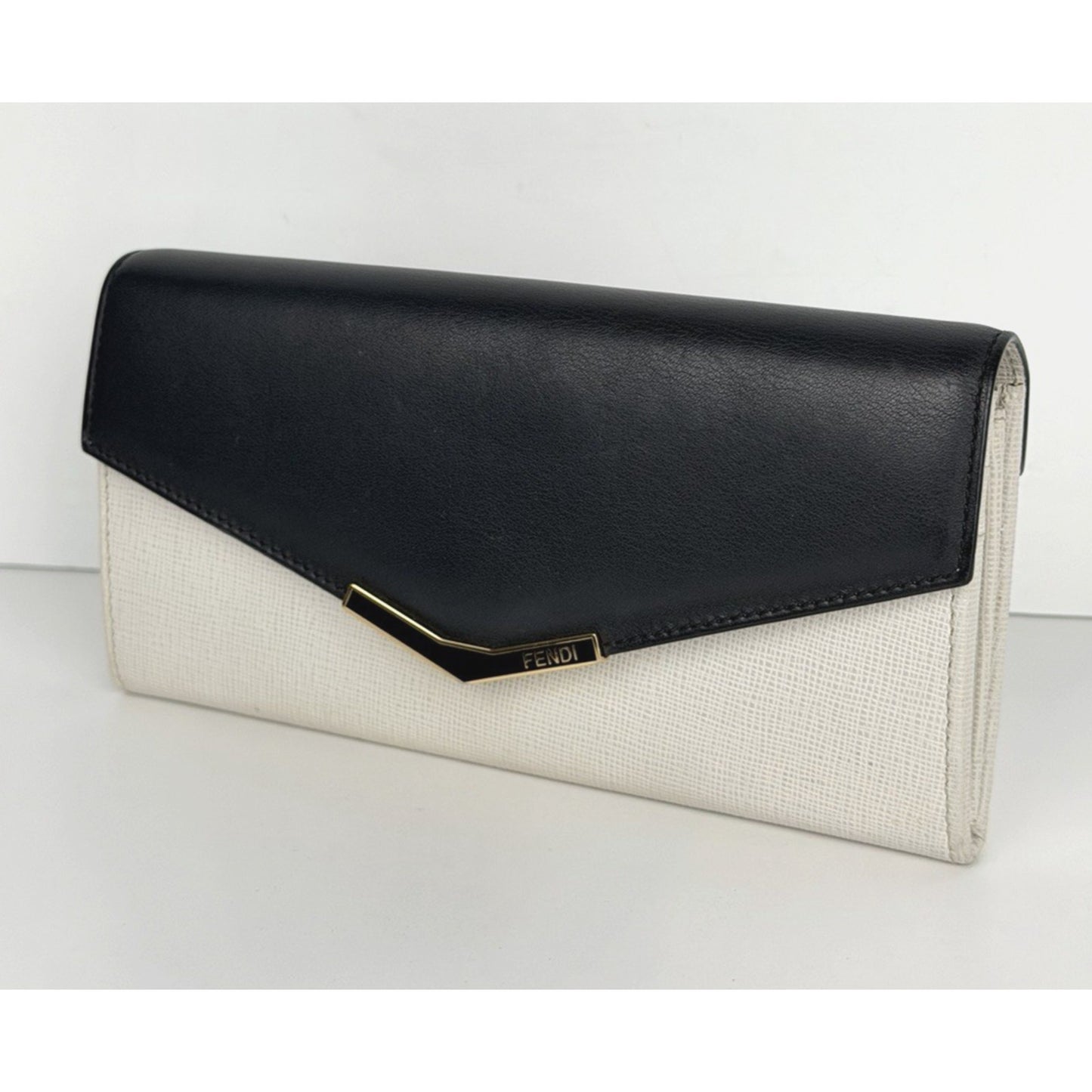 Fendi Envelope Long Wallet in White and Black Leather