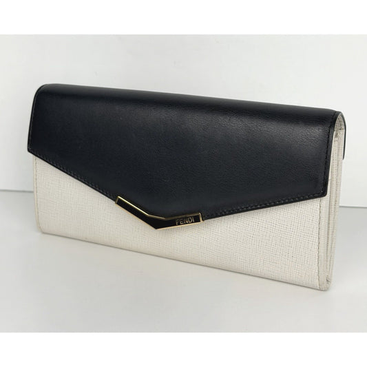 Fendi Envelope Long Wallet in White and Black Leather