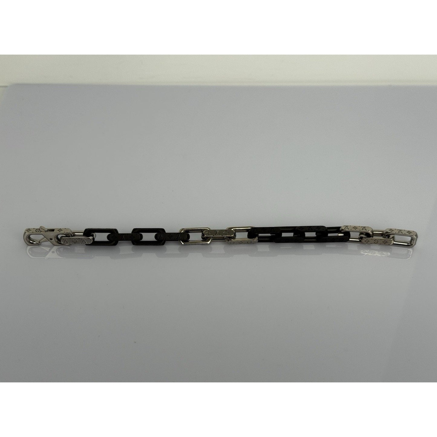 Louis Vuitton Monogram Chain Bracelet Stainless Steel Silver & Black M00687 LE02