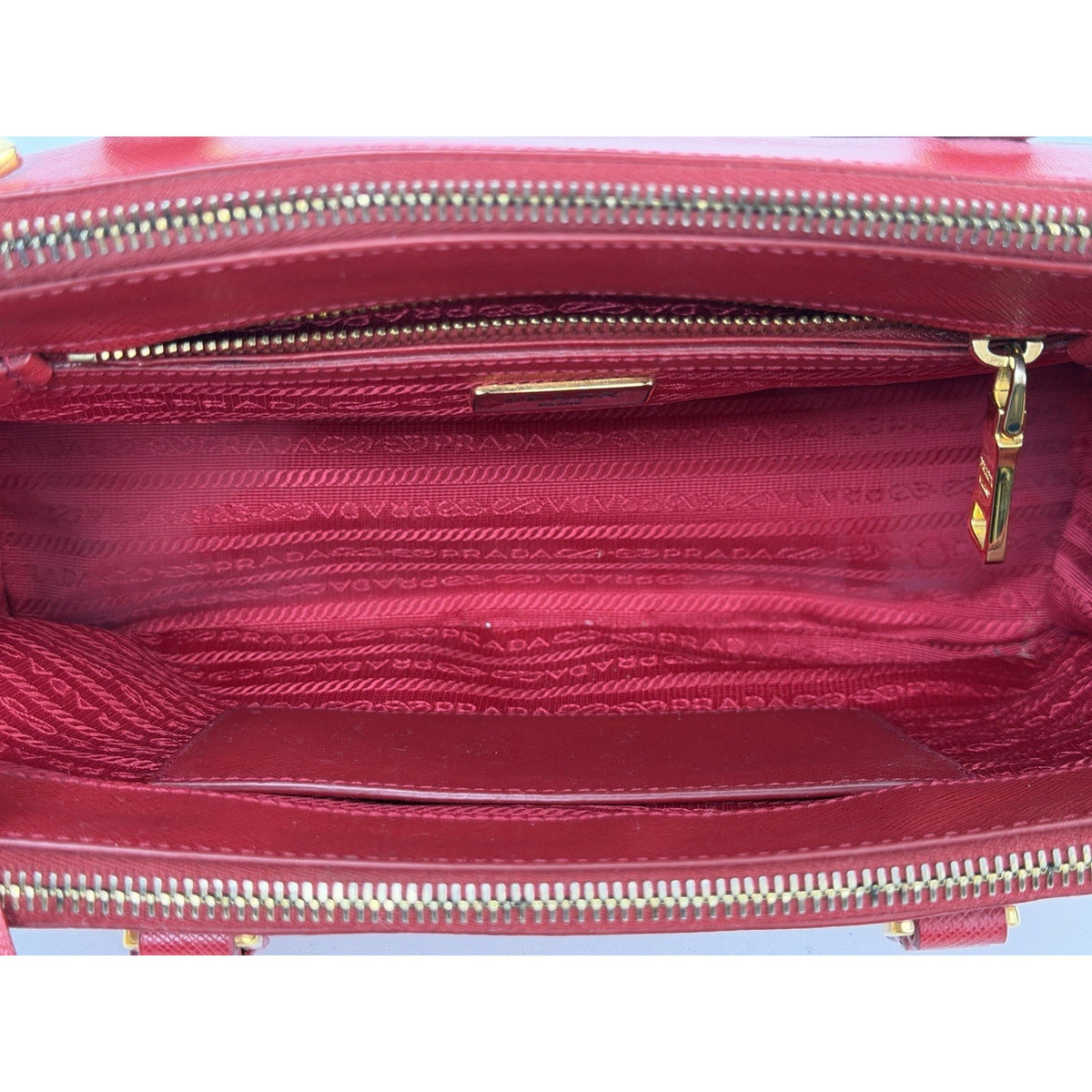 Prada Galleria Medium Top Handle Bag in Red Saffiano Leather Signature Logo S-05