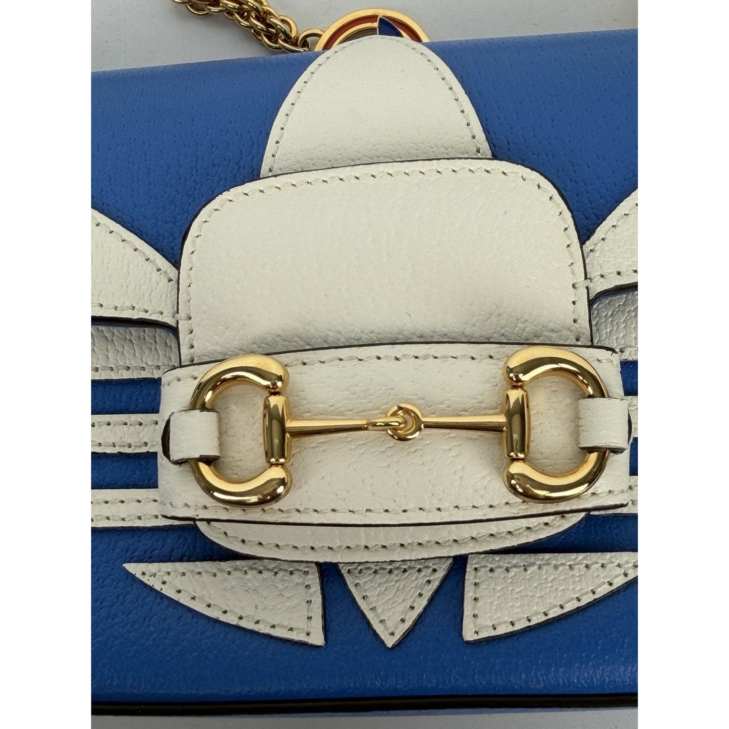 Gucci x Adidas Horsebit Small in Blue and White Leather Shoulder Bag 1955 S10