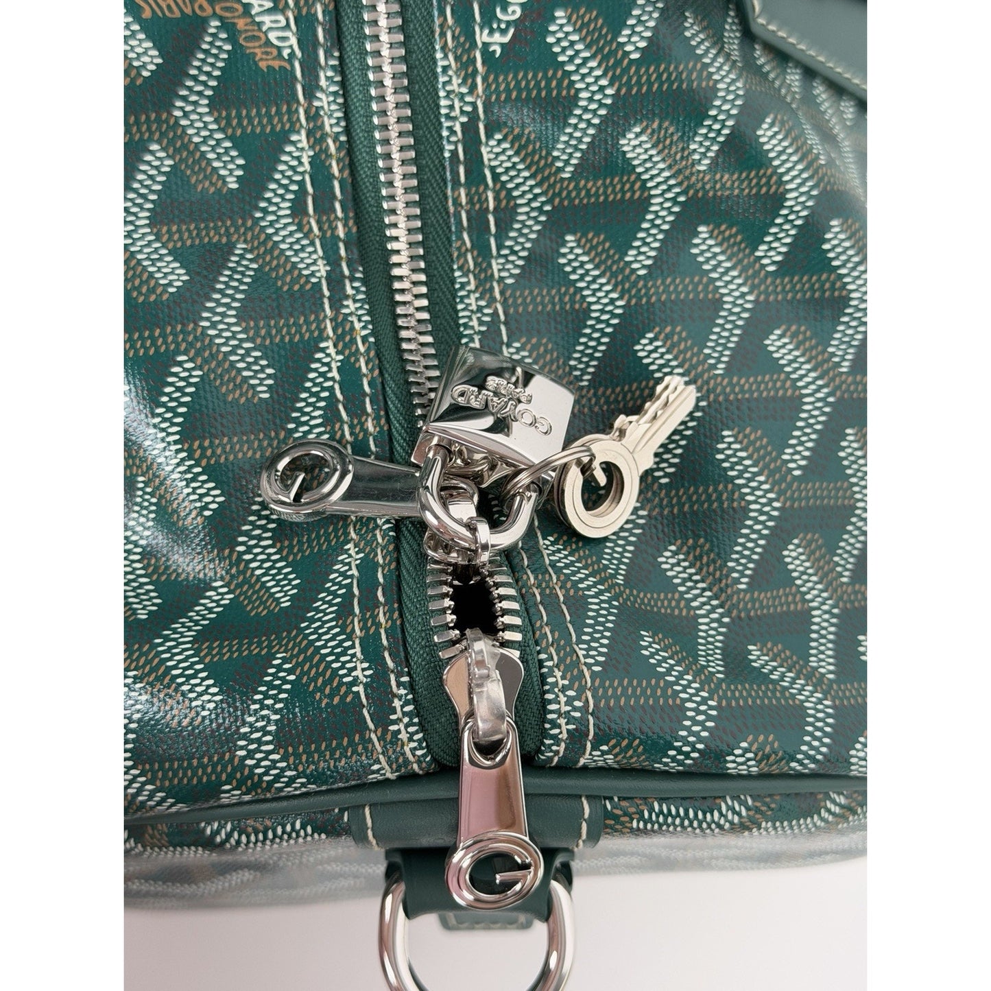 Goyard Boston 45 Travel Bag in Green Goyardine Canvas with Leather Trim