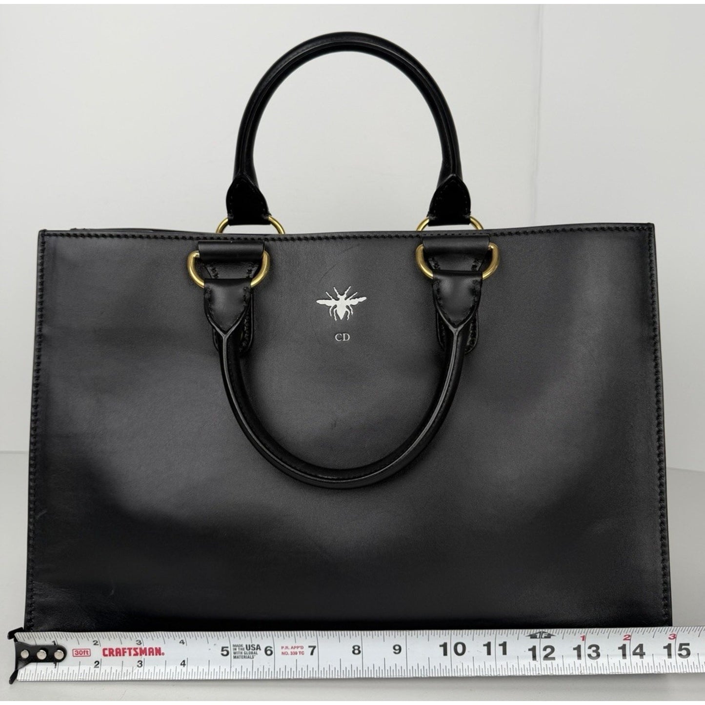 Christian Dior D-Bee Tote Bag in Black Leather Bee Emblem 2017 S