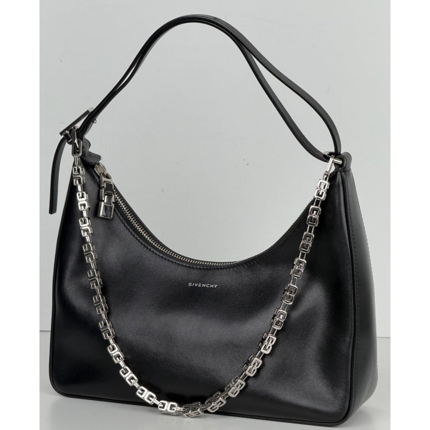 Givenchy Moon Cut Out Hobo Small Bag in Black Classic Smooth Leather S-08