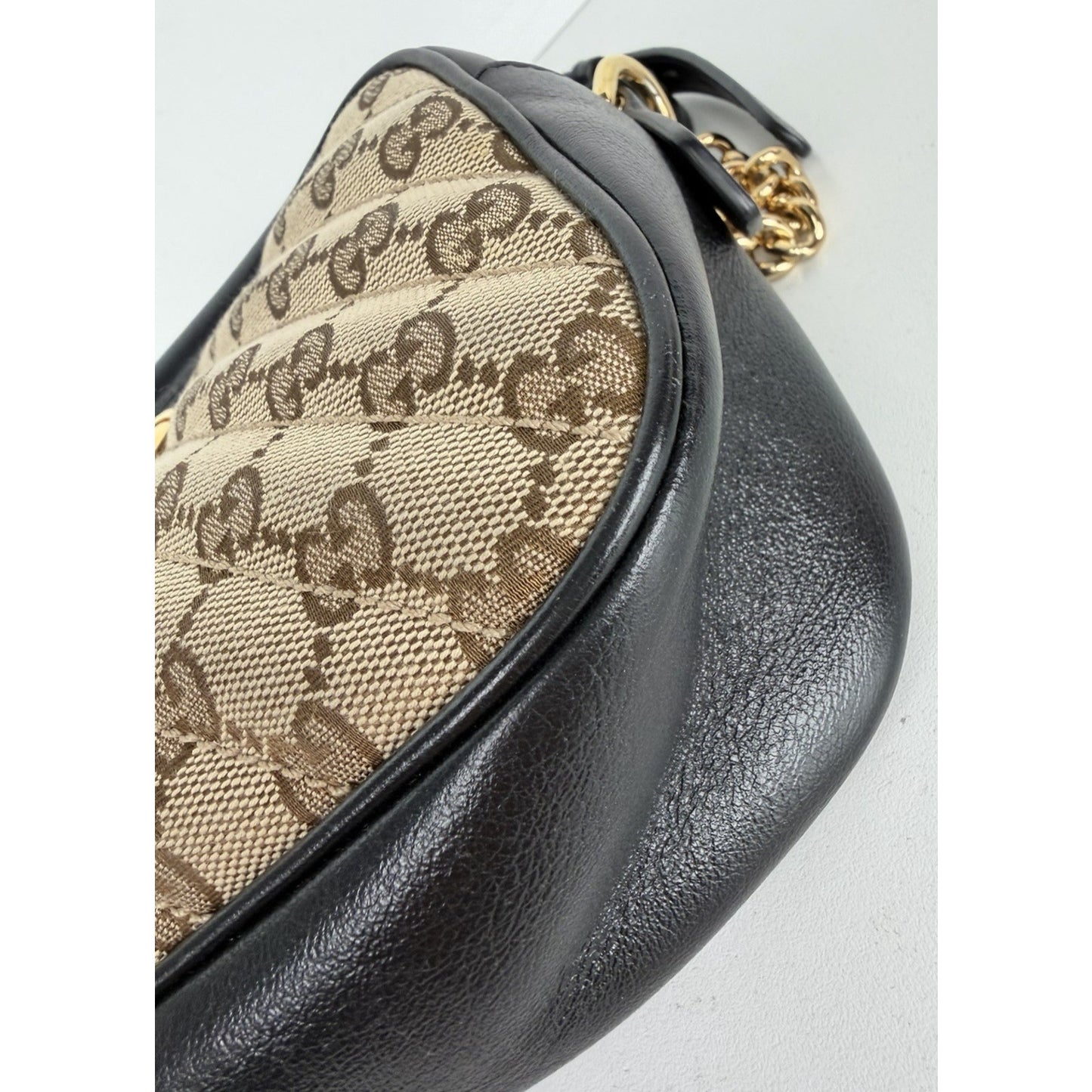 Gucci Marmont Camera Shoulder Bag Small in GG Canvas & Black Leather S04