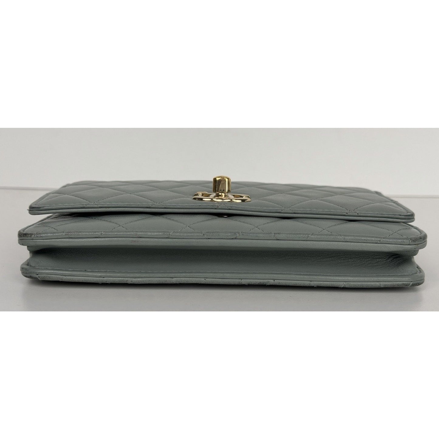 Chanel Lambskin Quilted CC Pearl Crush Wallet on Chain in Grey NFC E2