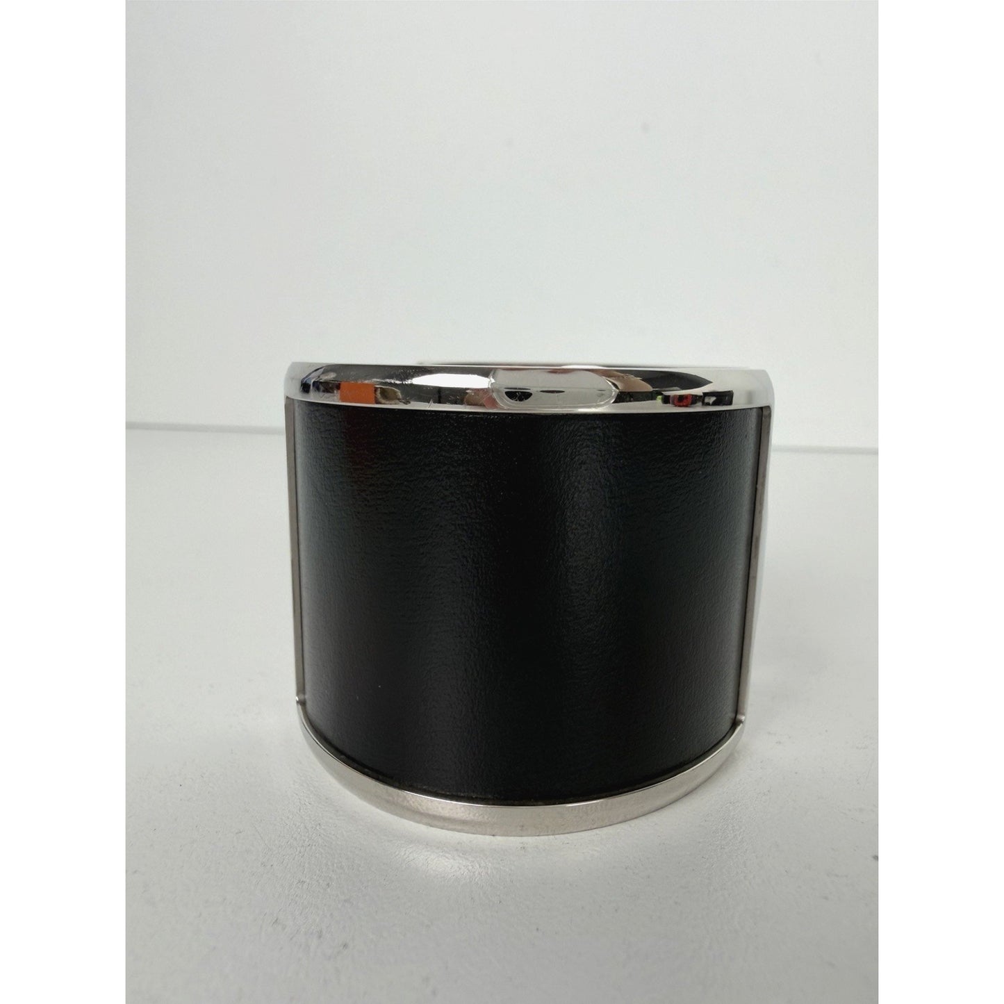 Hermes Olympe Cuff Bracelet in Black Leather and Palladium Plated Metal
