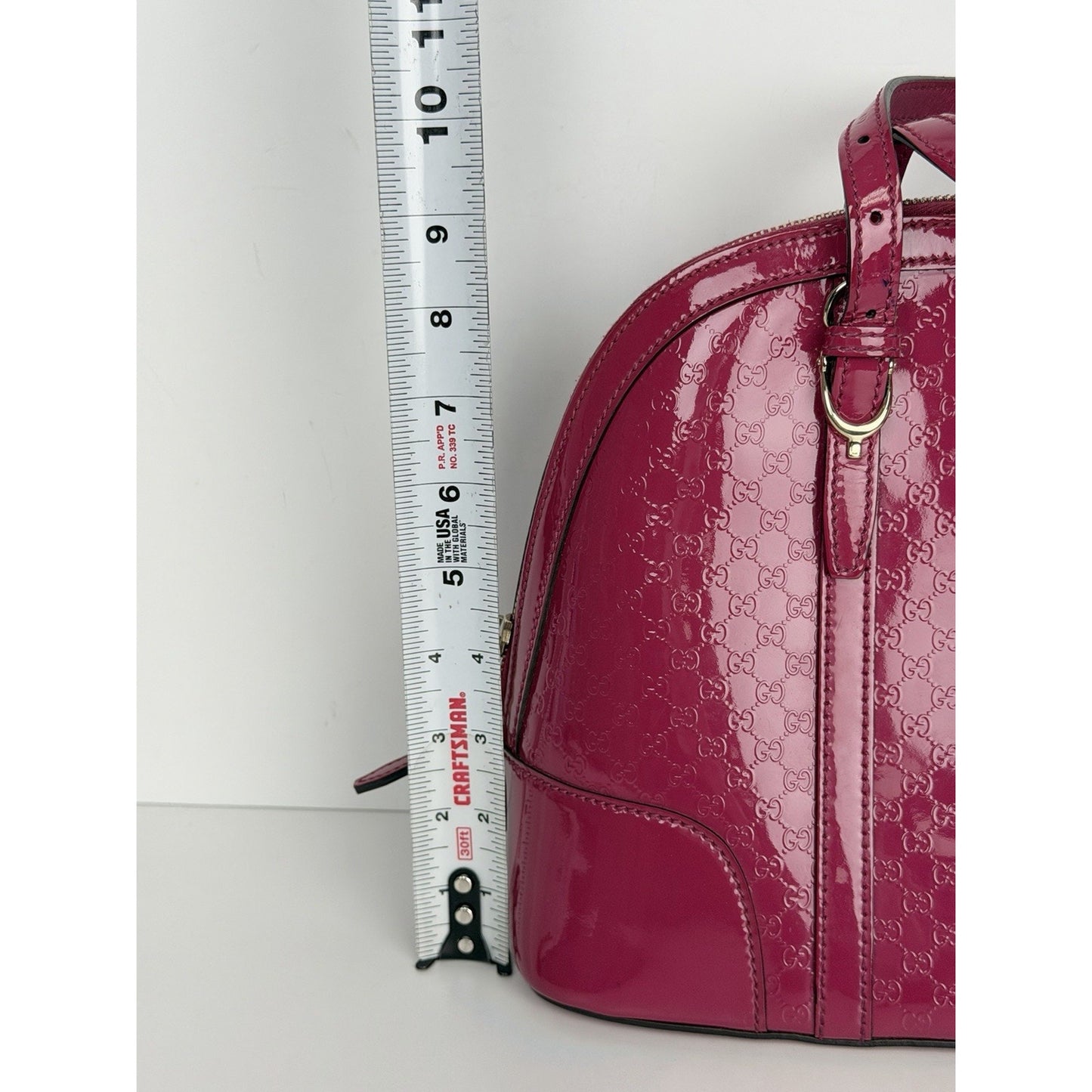 Gucci Microguccissima Nice Dome Top Handle Bag Small Fuchsia Patent Leather S01