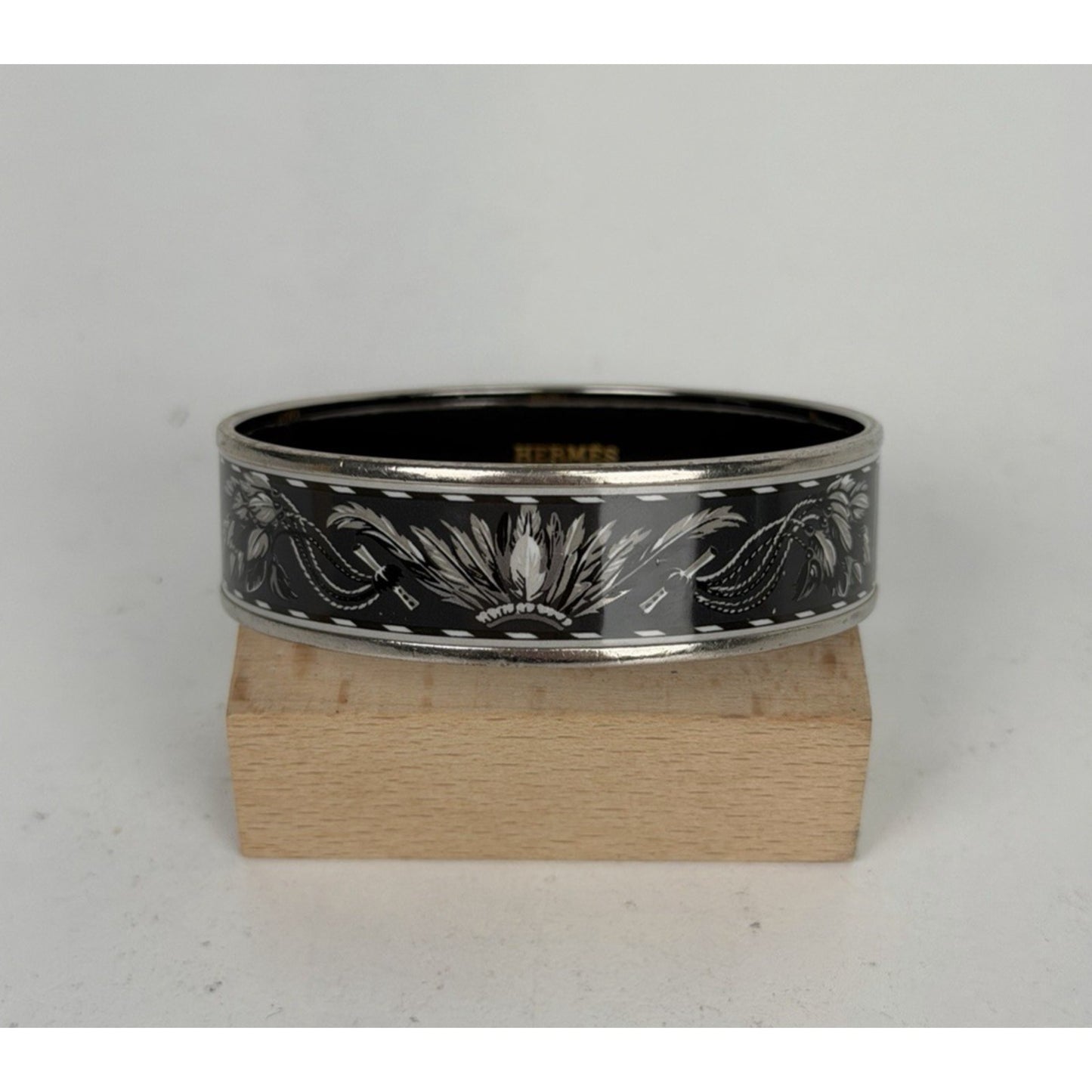 HERMES Enamel Wide Bangle Bracelet in Black and White K1