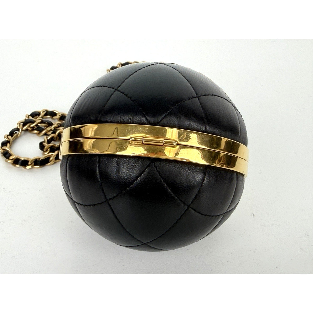 Chanel Sphere Minaudiere Clutch Bag in Black Leather Gold-tone Hardware NFC E-8