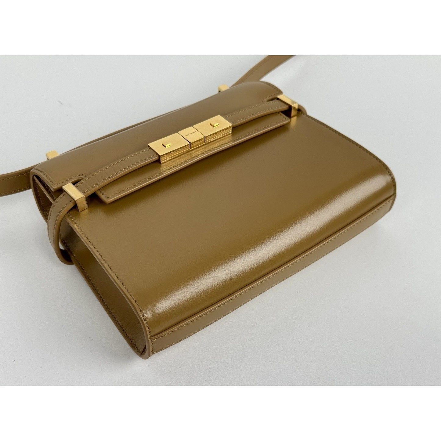 Saint Laurent Smooth Calfskin Mini Manhattan Shoulder Bag in Brown