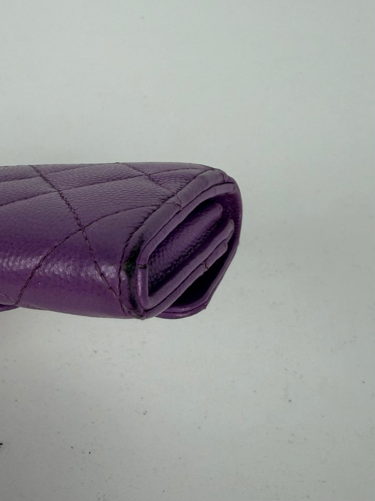 Chanel Quilted Caviar Flap Card Holder Wallet in Purple K-3