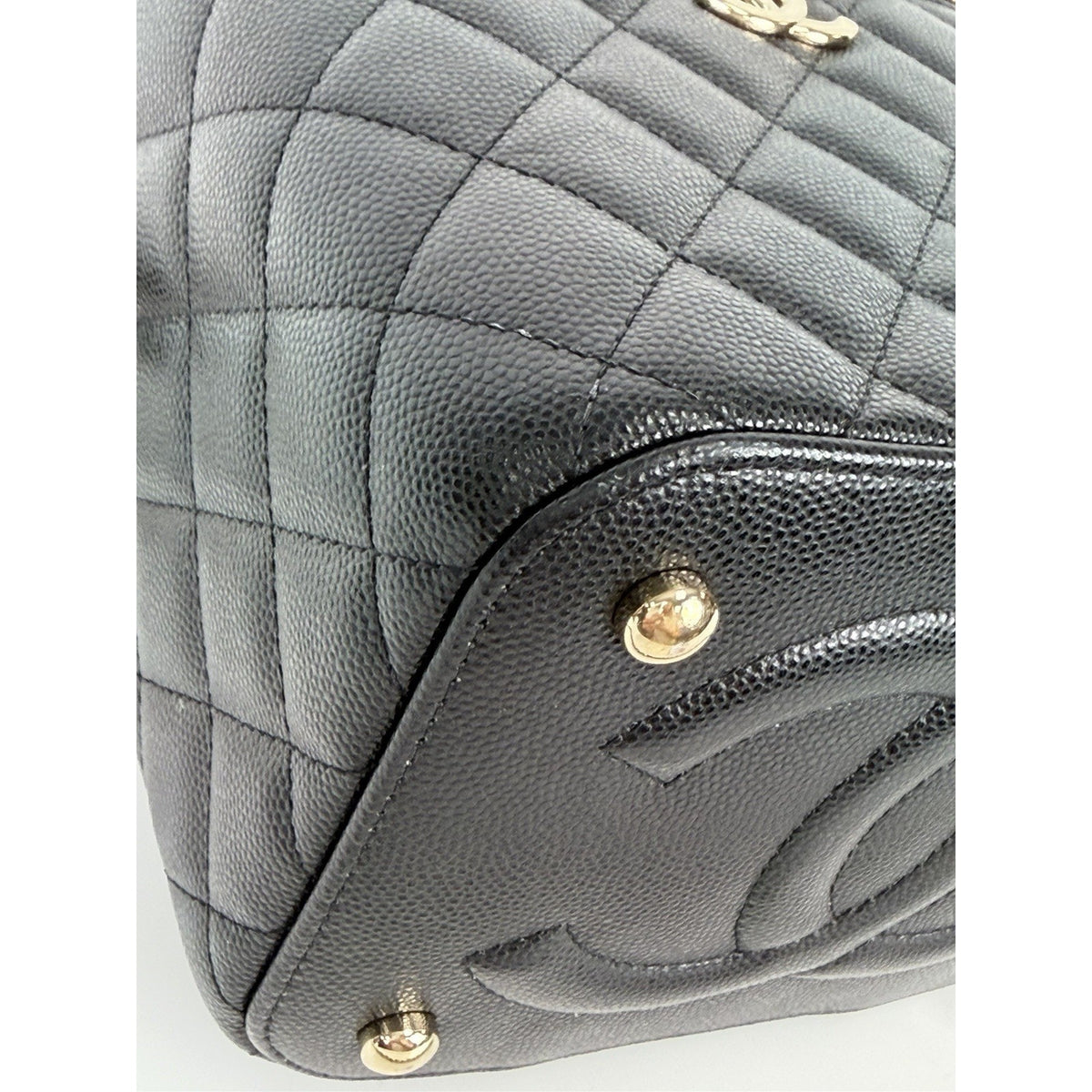 Chanel Vanity Case Top Handle Crossbody Bag Black Quilted Caviar Leather NFC F3