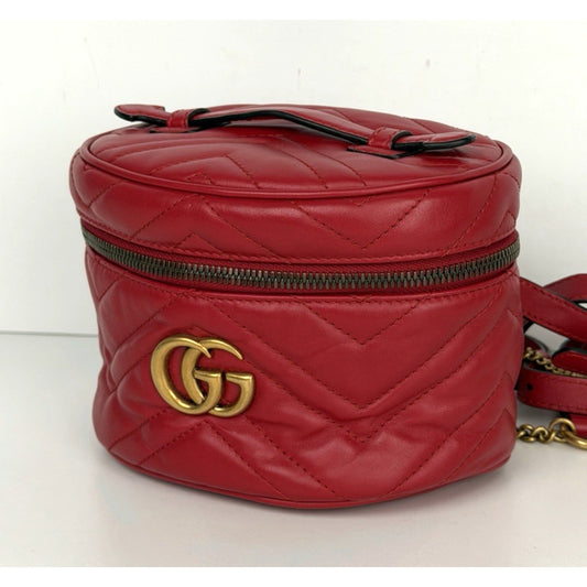 Gucci GG Marmont Mini Vanity Backpack in Red Chevron-Quilted Calfskin Leather S9