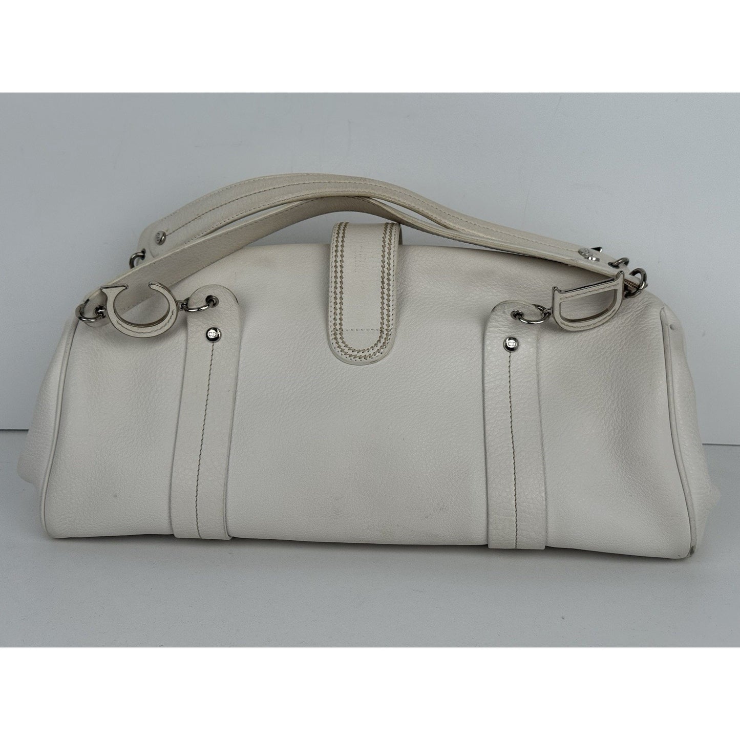 CHRISTIAN DIOR Leather Charm Satchel White