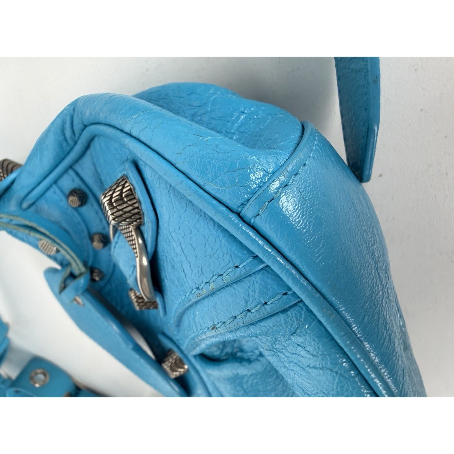 Balenciaga Le Cagole Shoulder Bag XS in Bright Cyan Blue Leather S-01