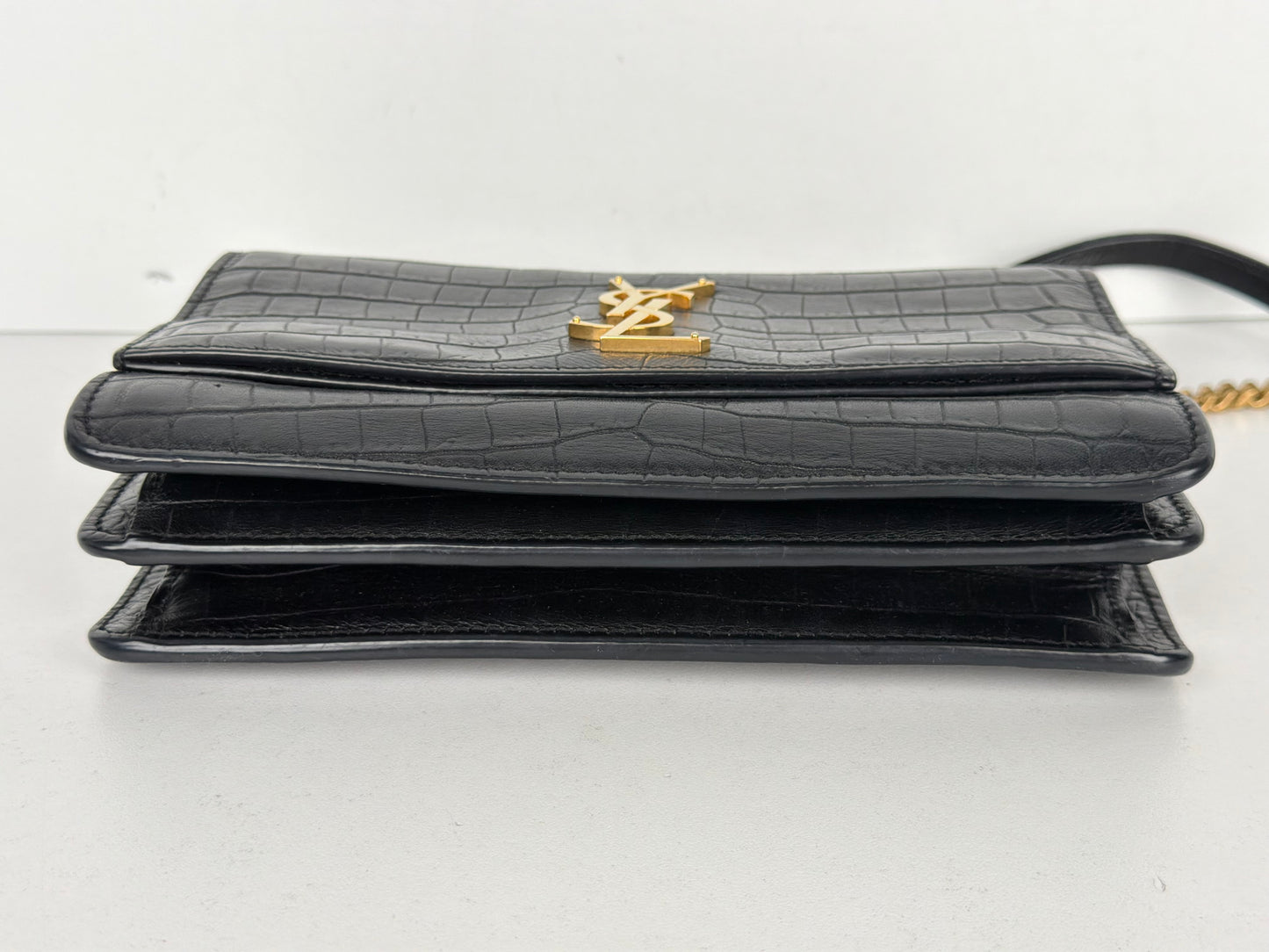 Saint Laurent Sunset Bag Small in Black Croc-Embossed Leather Gold Hardware YS-20