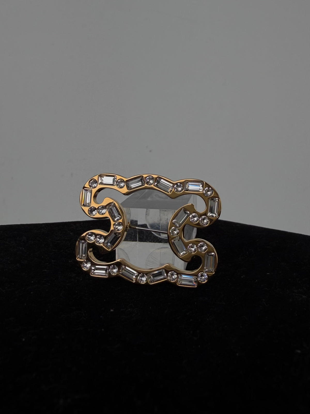 Celine Triomphe Frame Sparkle Brooch in Gold-Finish with Crystals K3