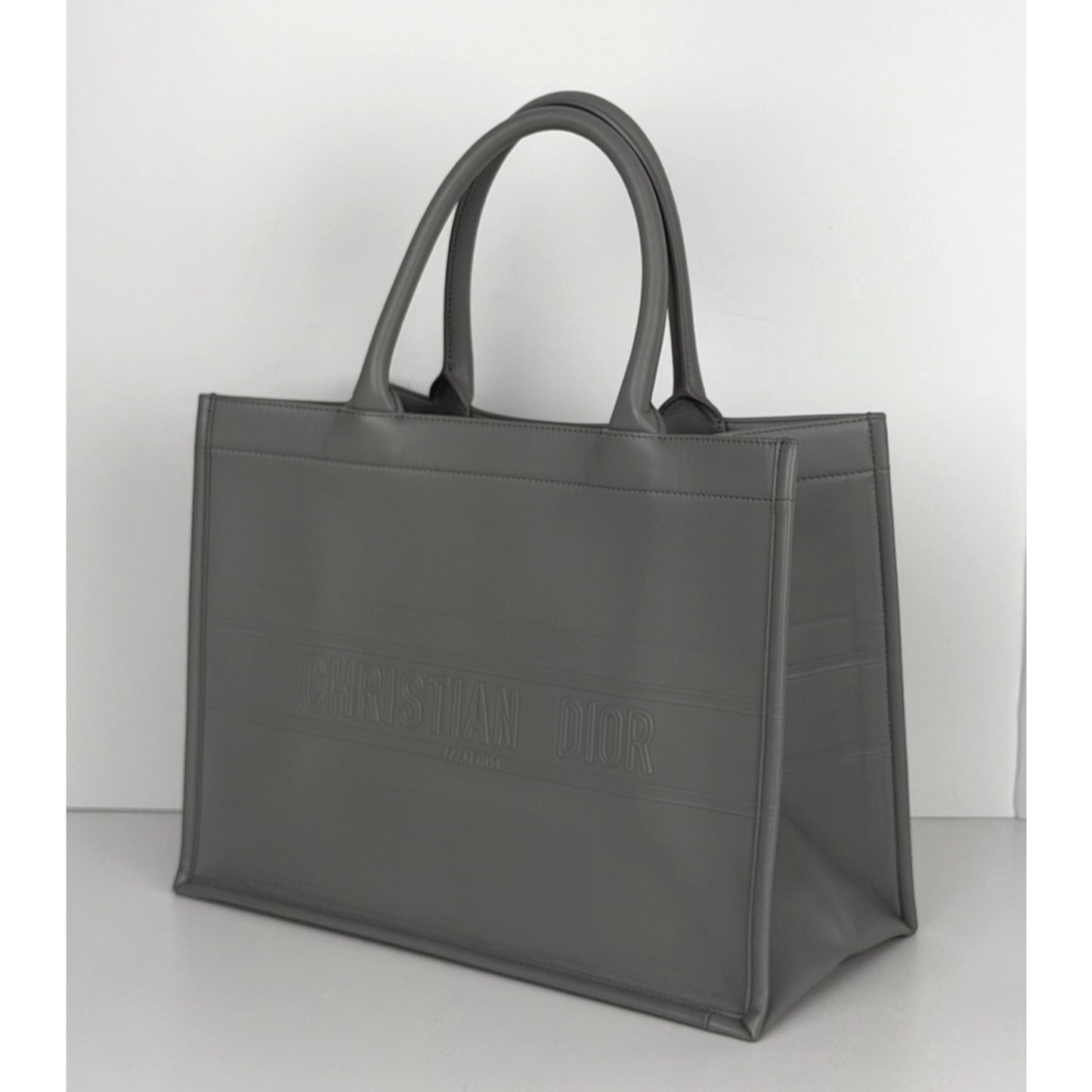 Christian Dior Book Tote Bag Medium in Gray Calfskin Leather 2020 S