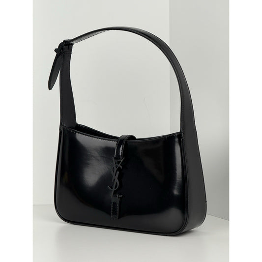 Saint Laurent Le 5 A 7 Shiny Leather Hobo Bag in Black