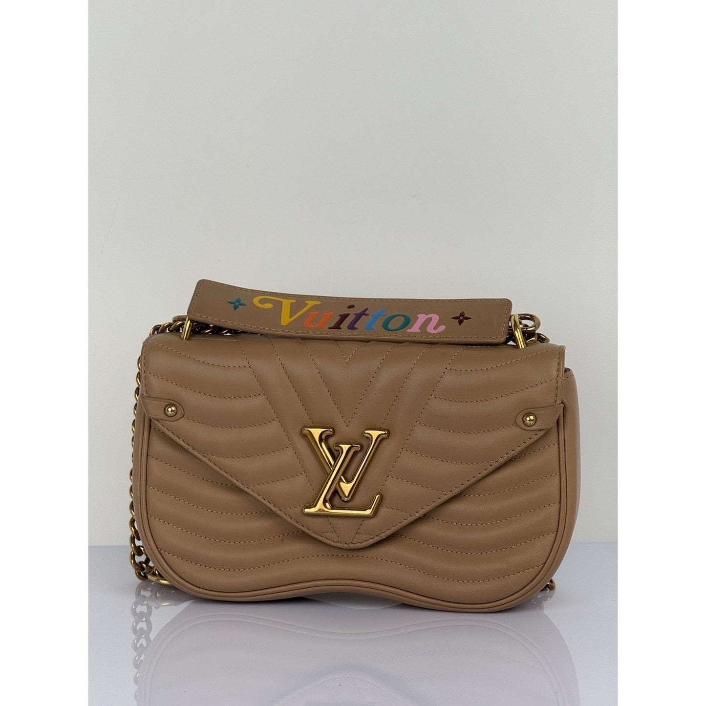 LOUIS VUITTON Beige Leather New Wave Chain Strap MM Noisette Shoulder Bag