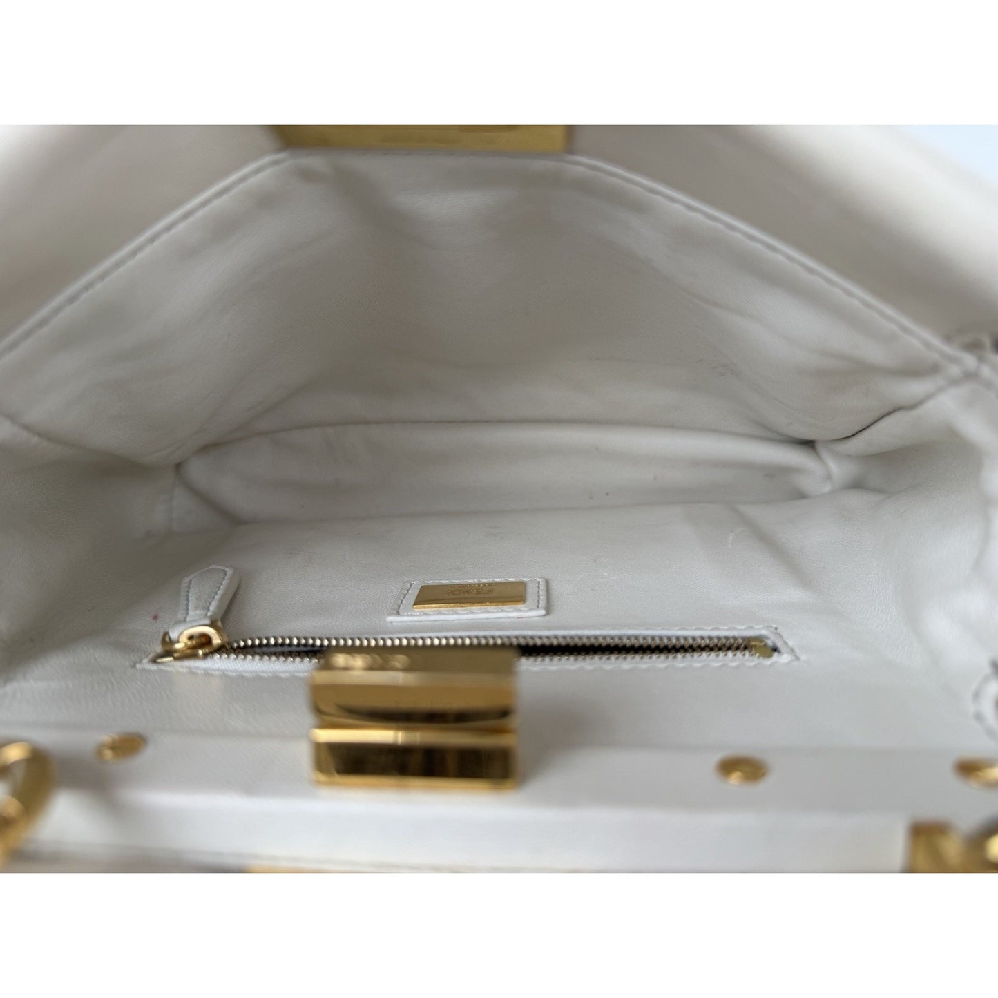 Fendi Nappa Rosebud Mini Peekaboo Iconic Satchel in White Lambskin Leather S09