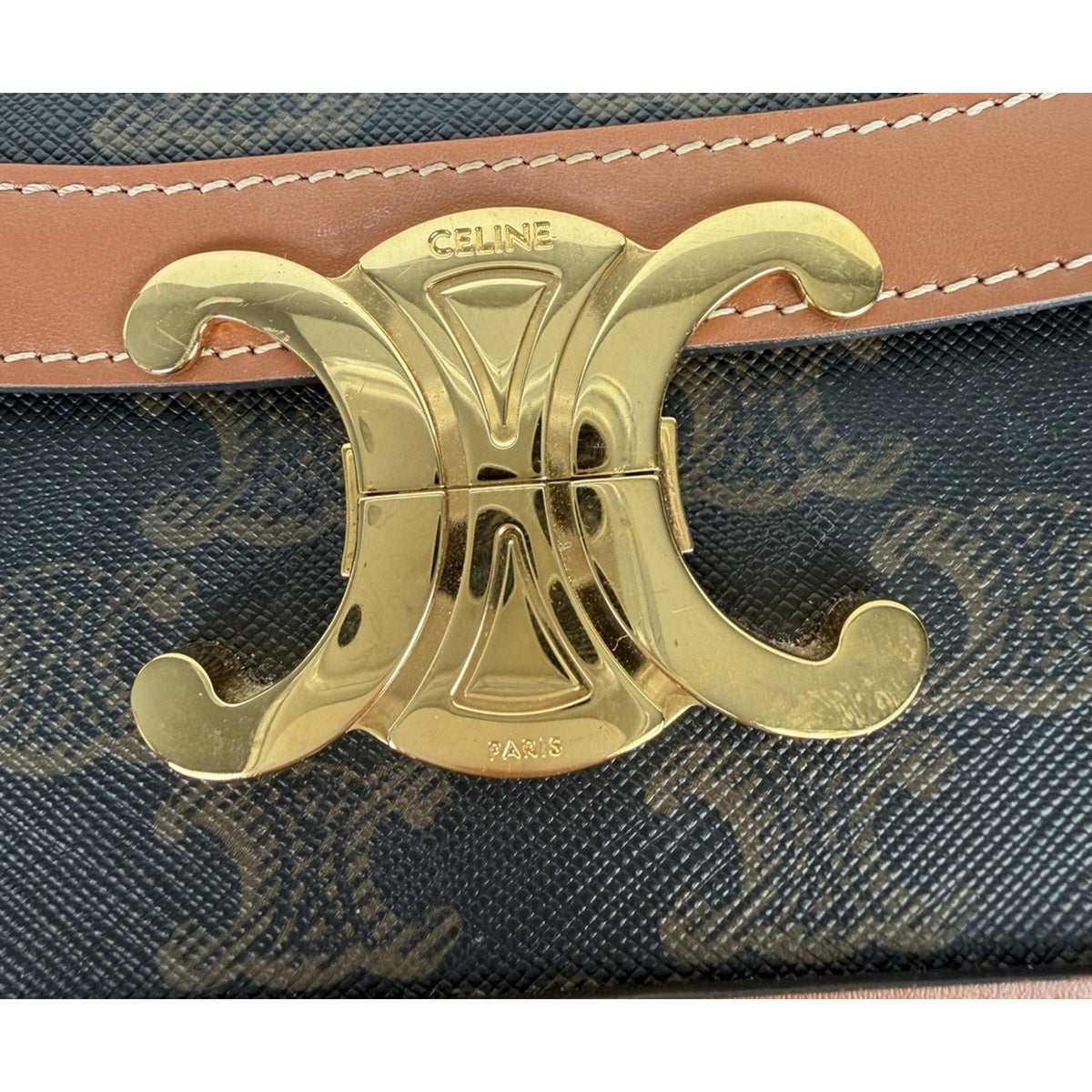 Celine Classique Triomphe Shoulder Bag Medium in Brown Monogram Coated Canvas C1