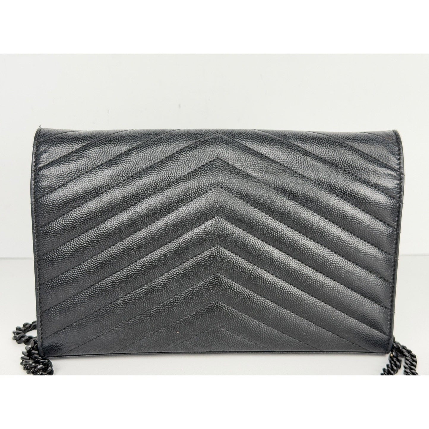 Saint Laurent Monogram Chain Wallet Medium in Black Matelasse Grained LeatherS12
