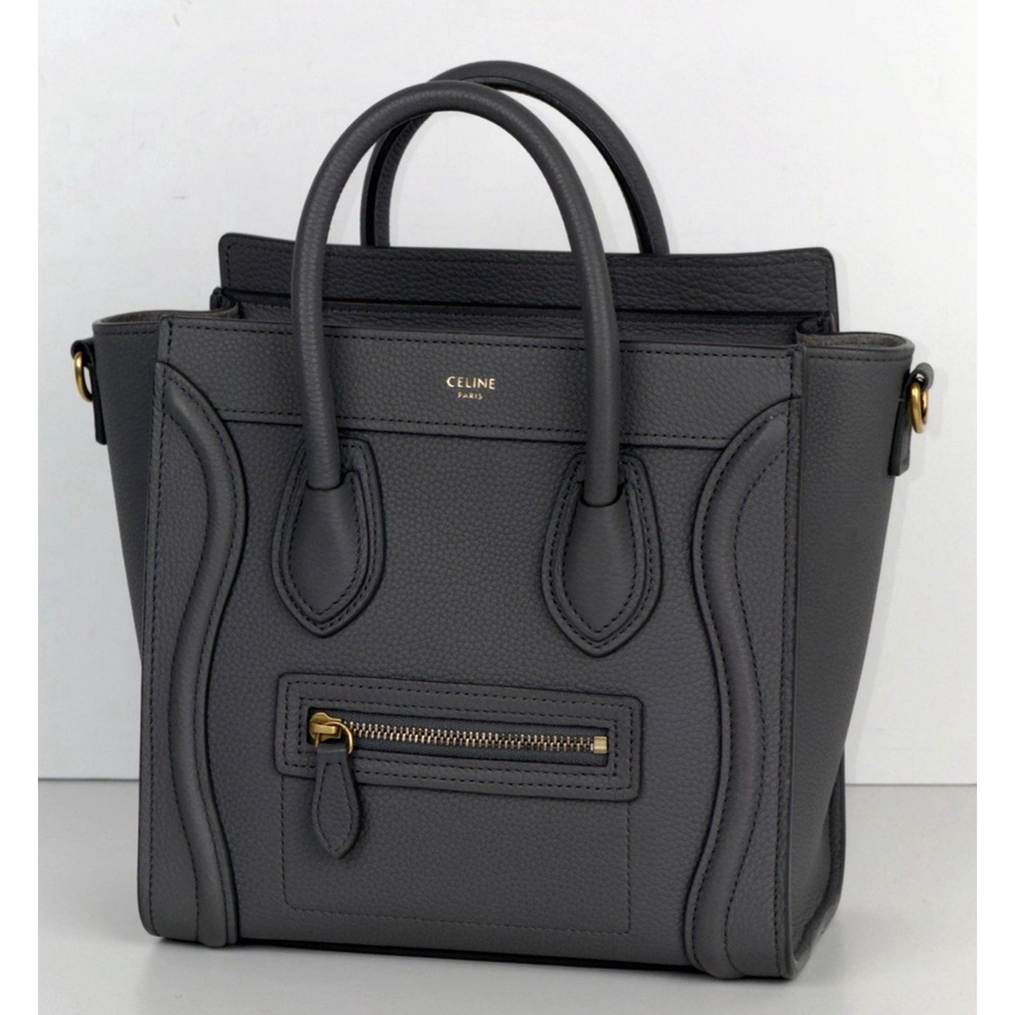 Celine Nano Luggage Bag in Grey Structured Calfskin Leather B-9