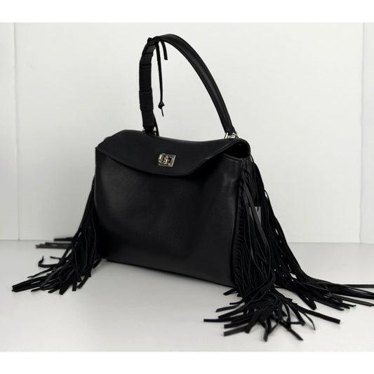 Balenciaga Rodeo HandBag Small in Black Calfskin Leather with Fringe Sides C6