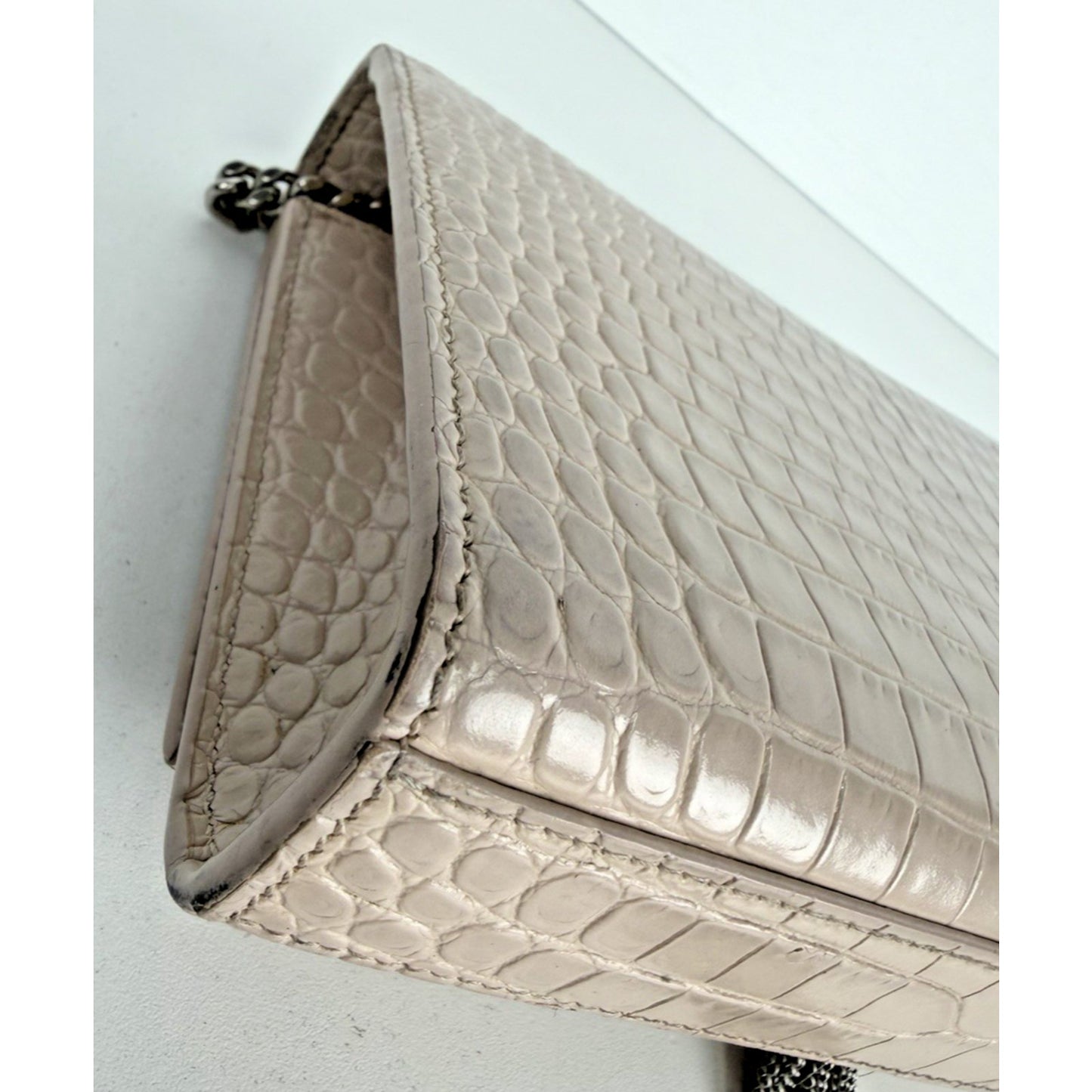 Saint Laurent Kate Monogram Tassel Bag Small Dusty Pink Croc-Embossed Leather S4