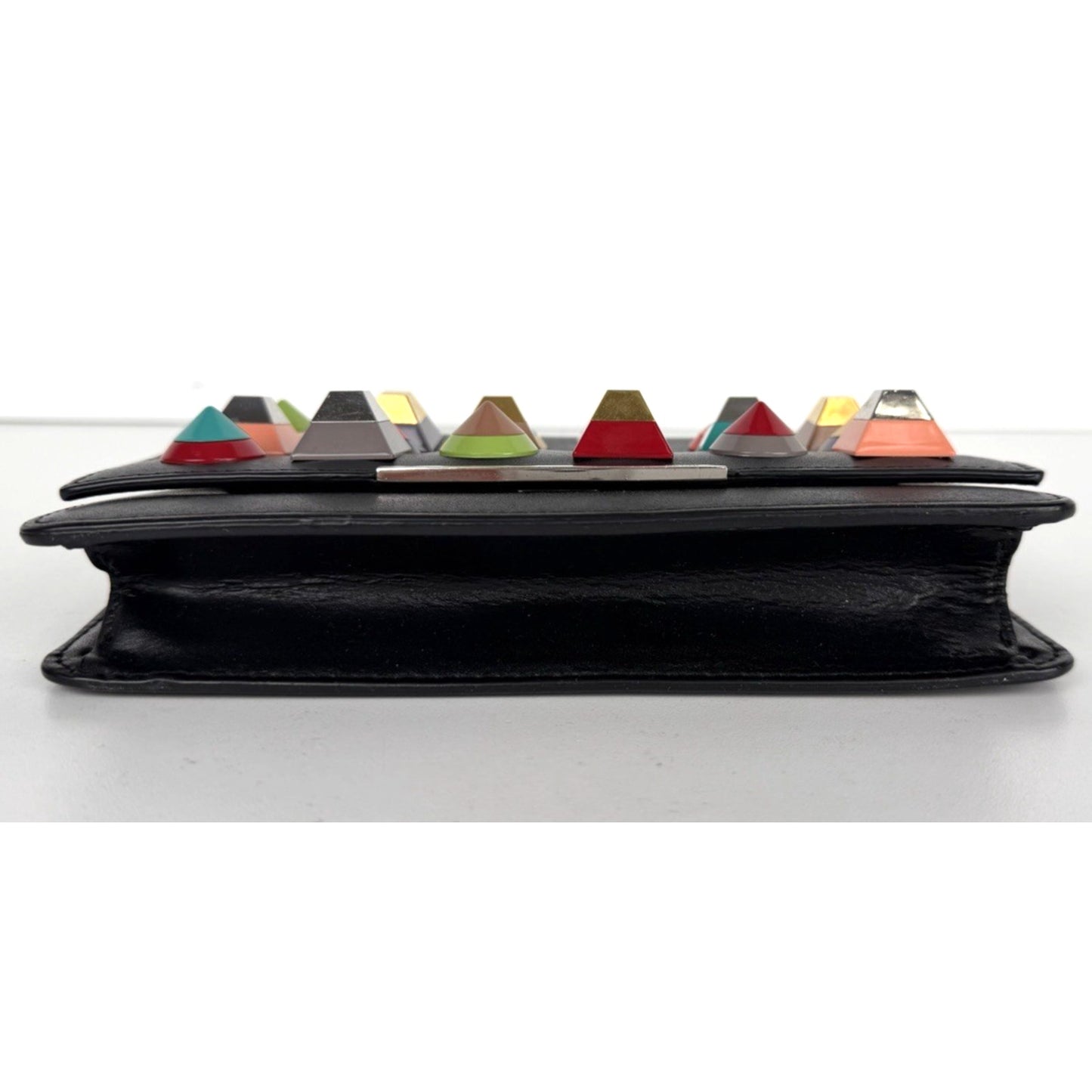 Fendi Vitello Liberty Tube Wallet on Chain Bag in Black Multi-Colored Studs S10